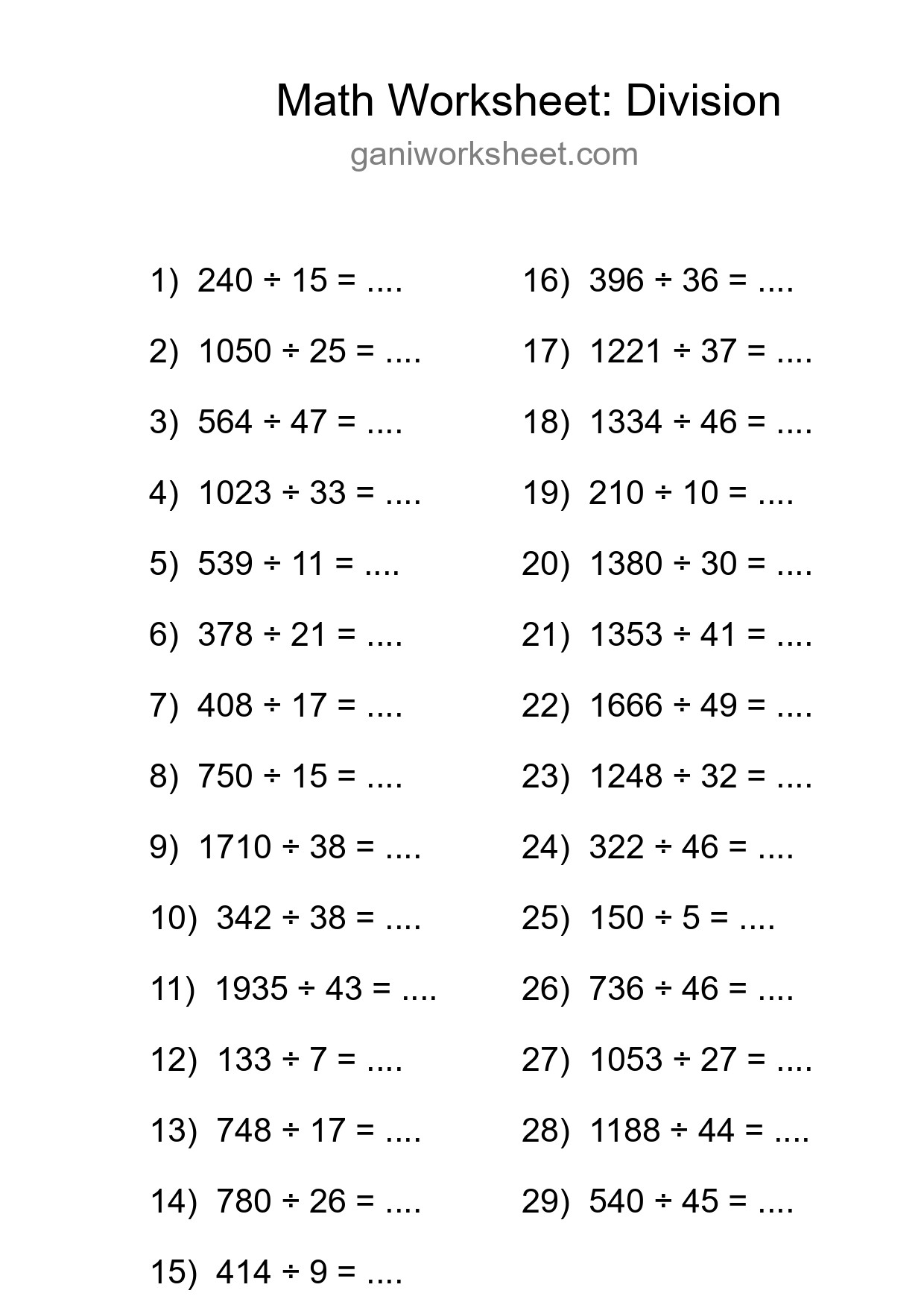 Grade 2 Division Practice Worksheet (29 Problems) - Part 814