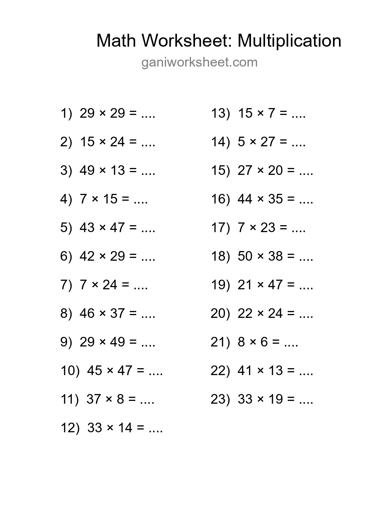 Grade 2 Multiplication Practice Worksheet (23 Problems) - Part 637