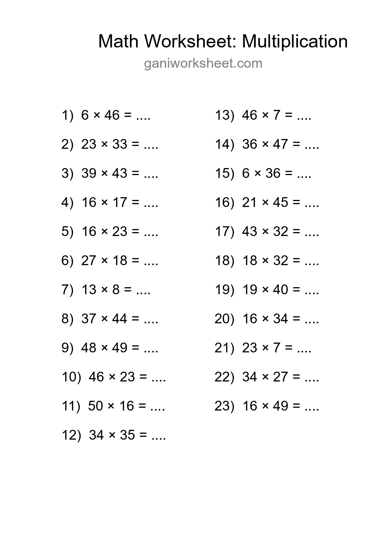Grade 2 Multiplication Practice Worksheet (23 Problems) - Part 737