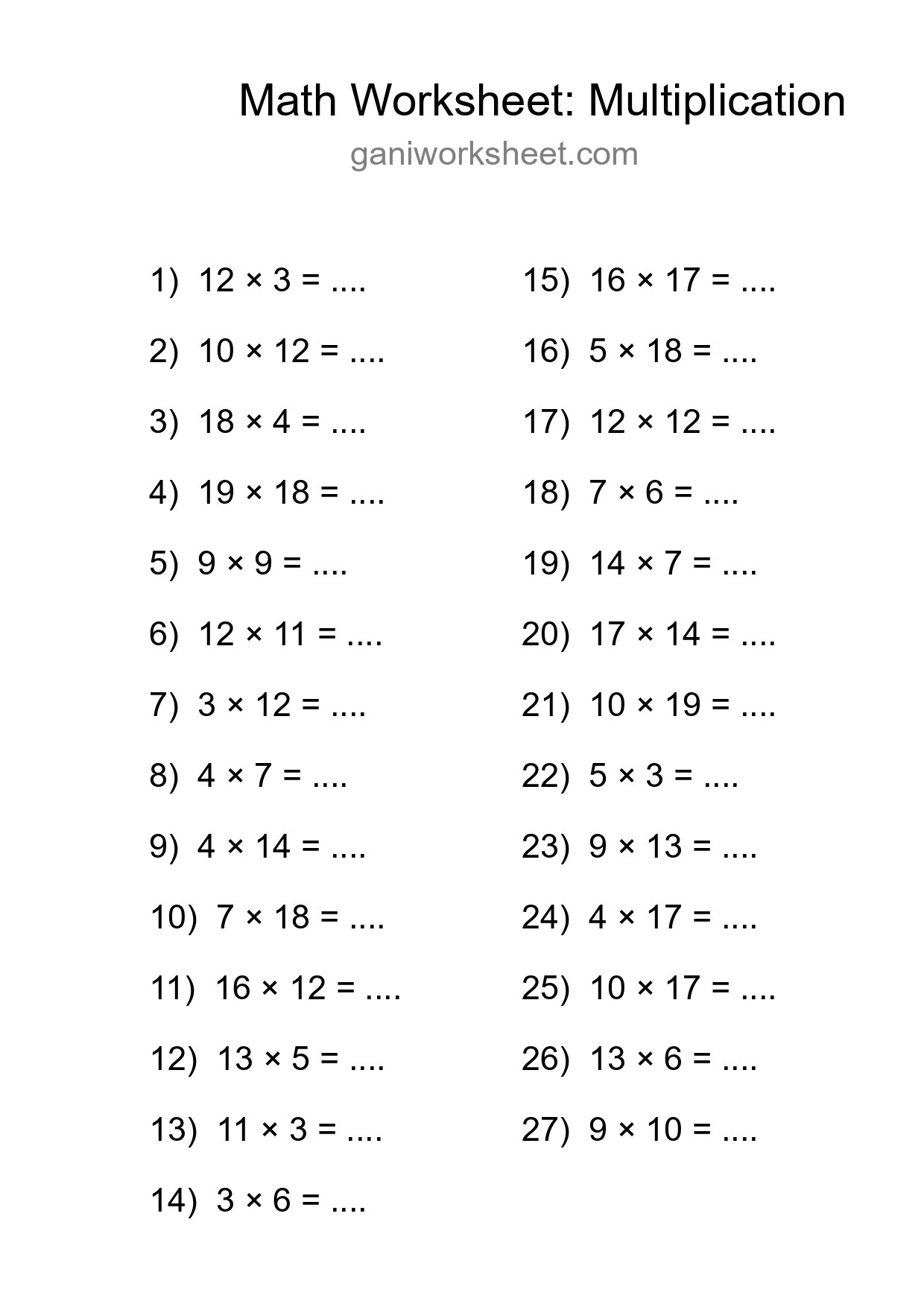 Grade 2 Multiplication Practice Worksheet (27 Problems) - Part 657