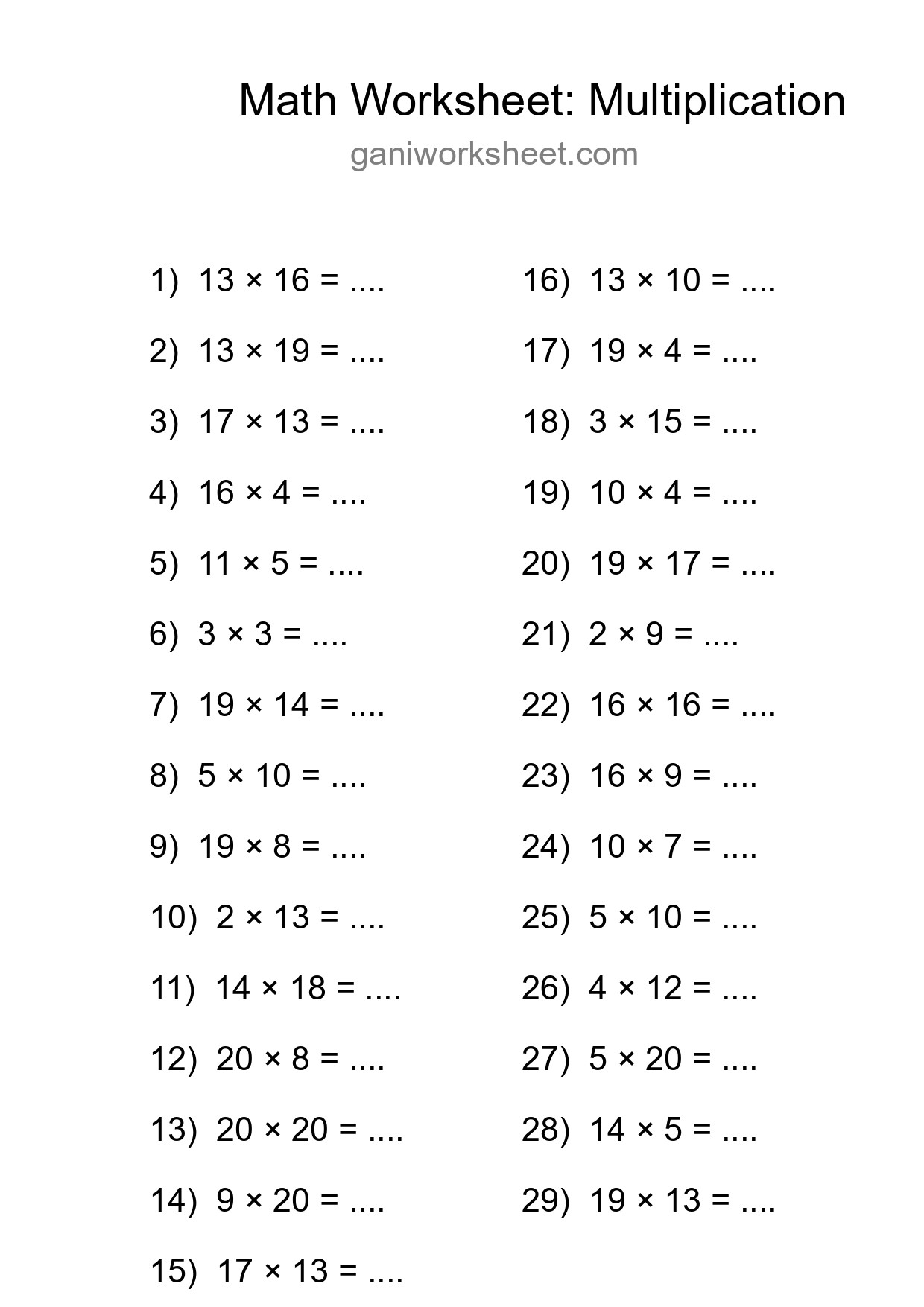 Grade 2 Multiplication Practice Worksheet (29 Problems) - Part 1317