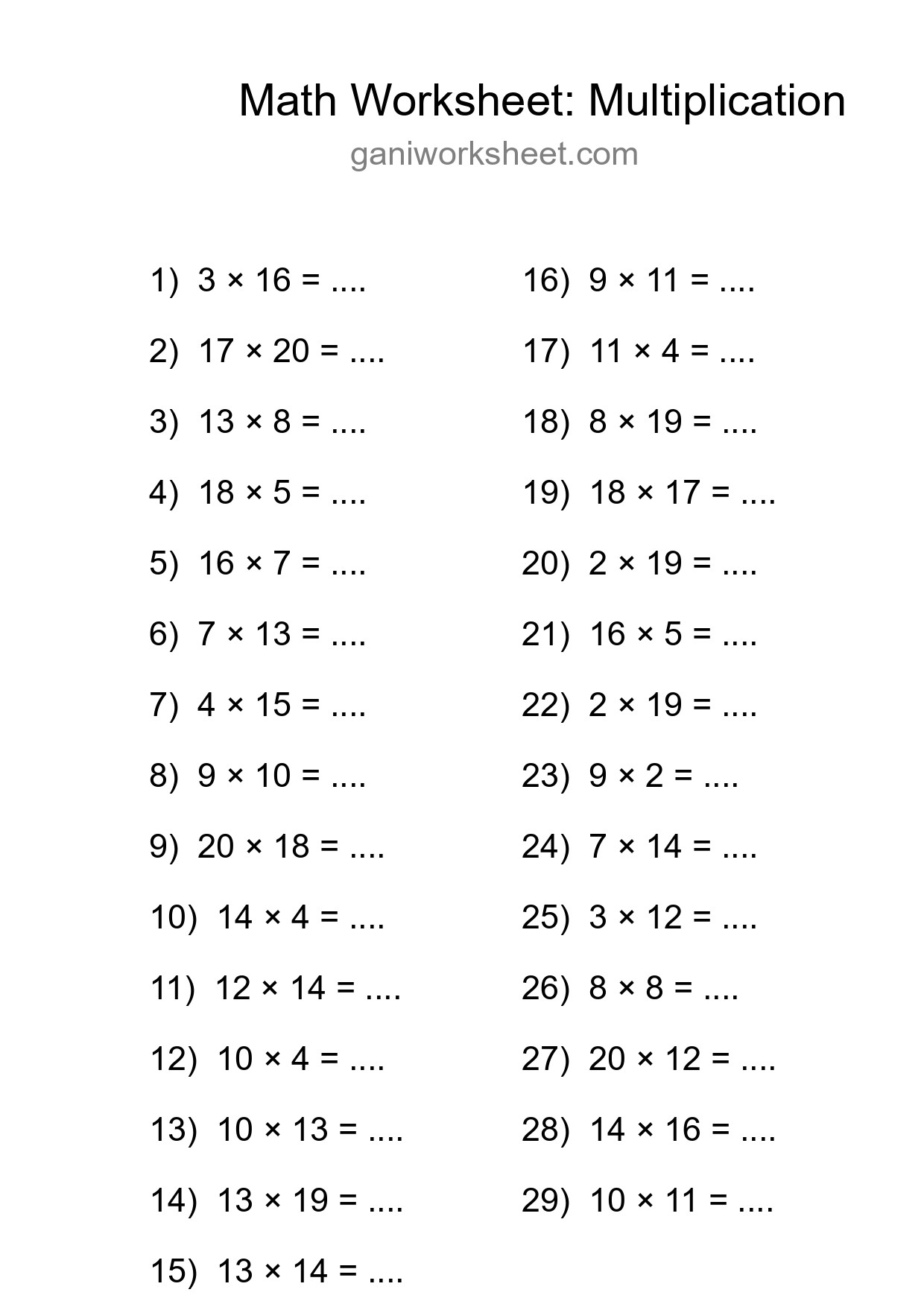 Grade 2 Multiplication Practice Worksheet (29 Problems) - Part 927