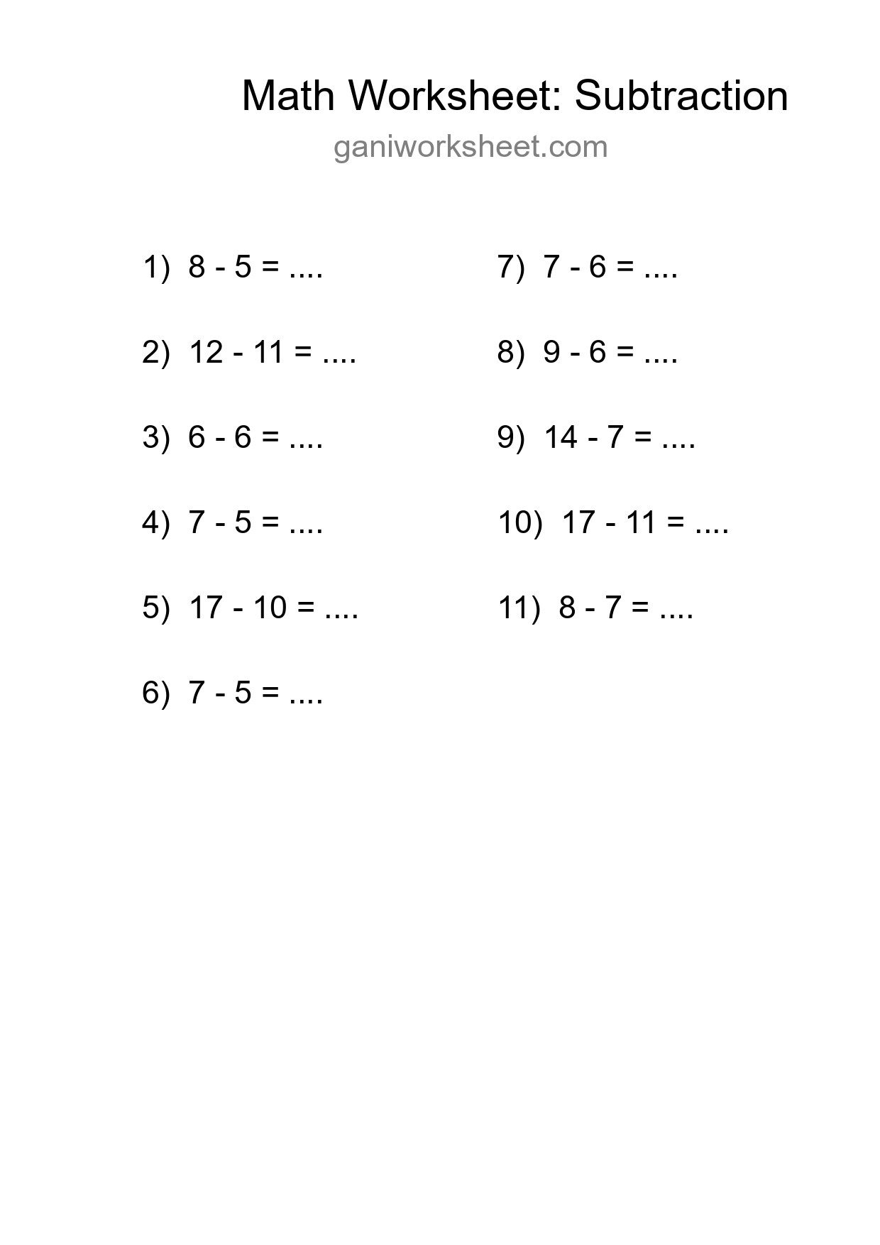 Grade 2 Subtraction Practice Worksheet (11 Problems) - Part 1018
