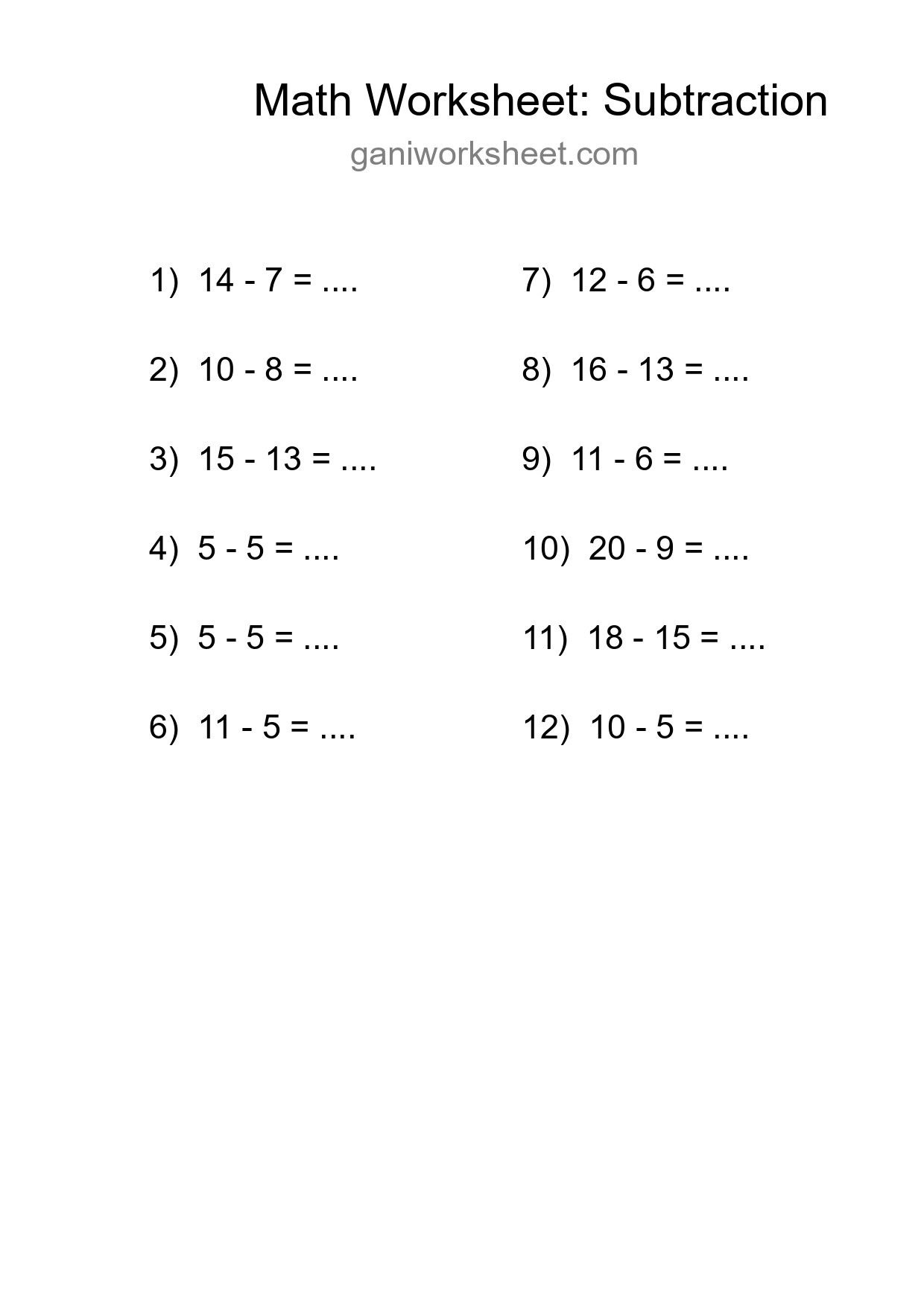 Grade 2 Subtraction Practice Worksheet (12 Problems) - Part 228
