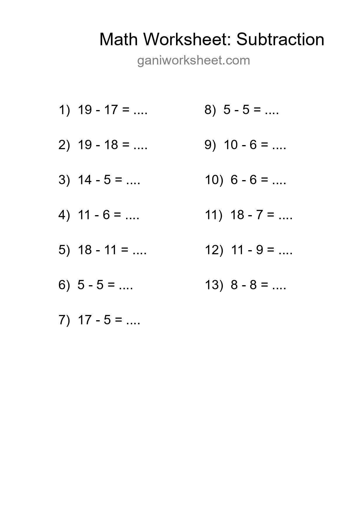 Grade 2 Subtraction Practice Worksheet (13 Problems) - Part 1828