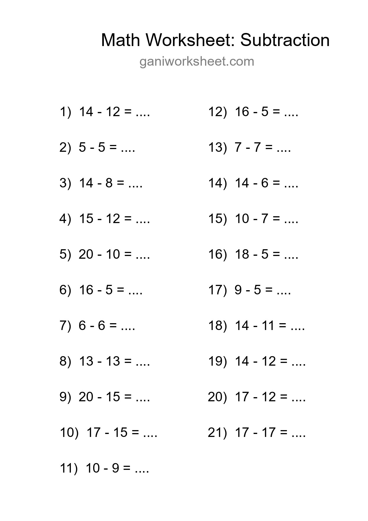 Grade 2 Subtraction Practice Worksheet (21 Problems) - Part 578