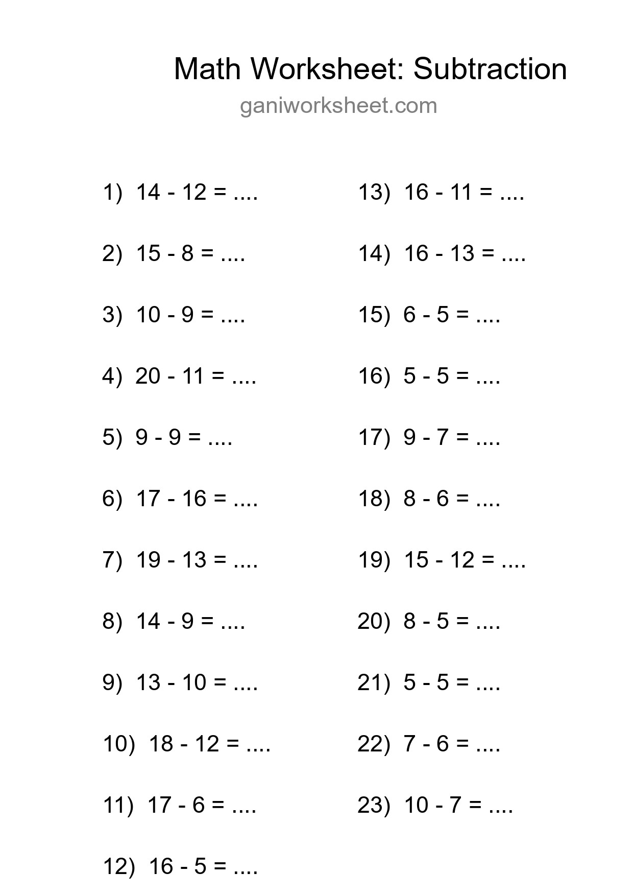 Grade 2 Subtraction Practice Worksheet (23 Problems) - Part 1818