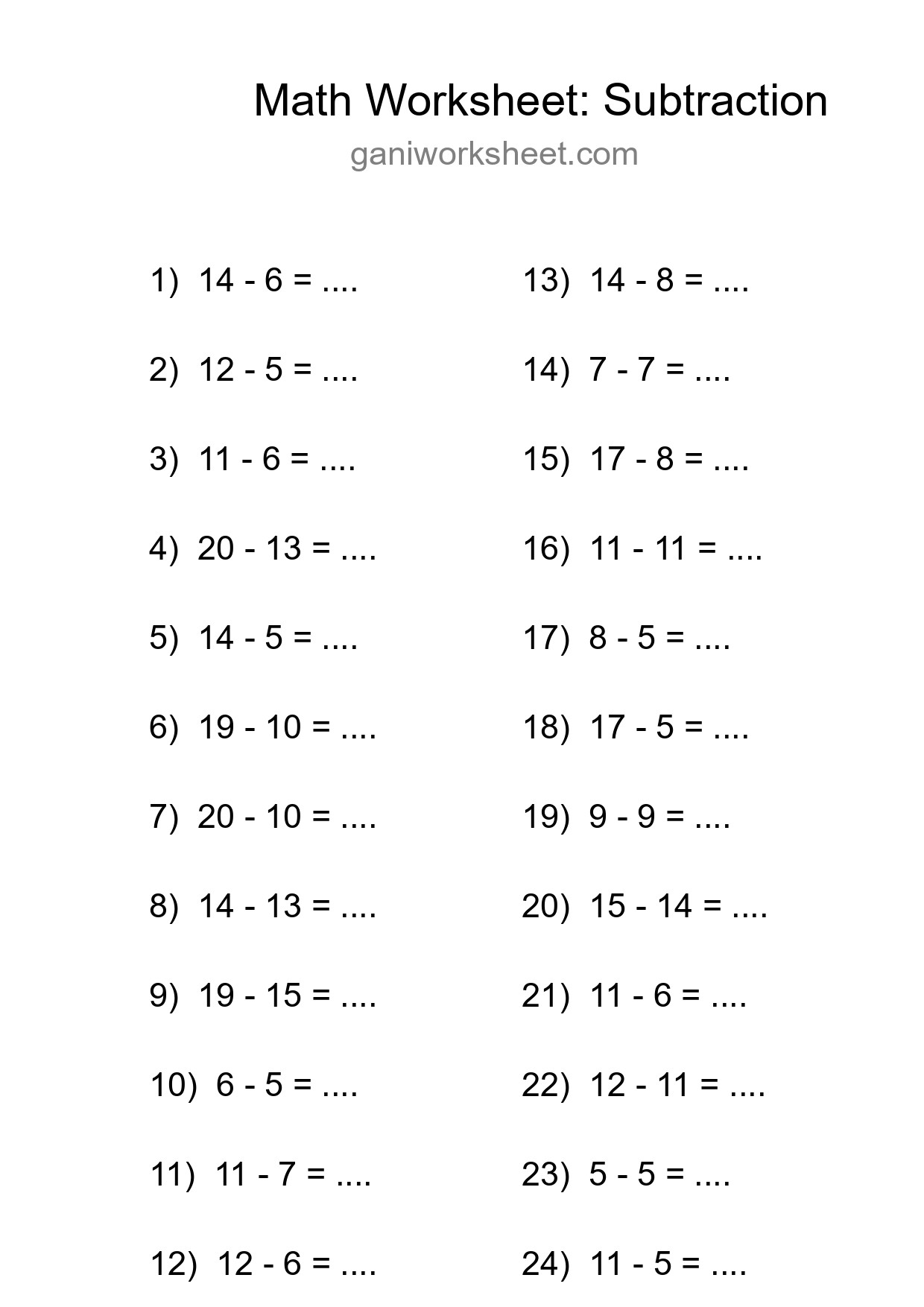 Grade 2 Subtraction Practice Worksheet (24 Problems) - Part 498