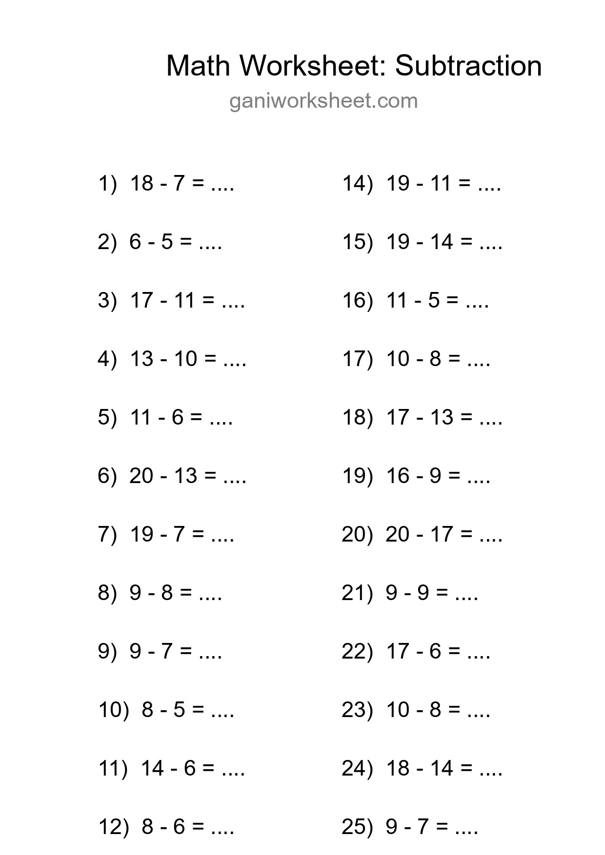 Grade 2 Subtraction Practice Worksheet (25 Problems) - Part 1388