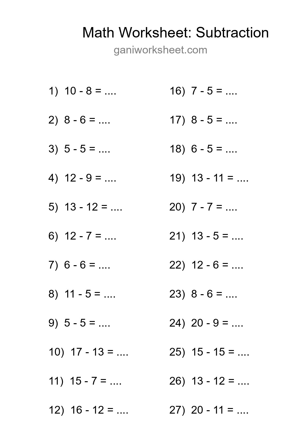 Grade 2 Subtraction Practice Worksheet (30 Problems) - Part 248