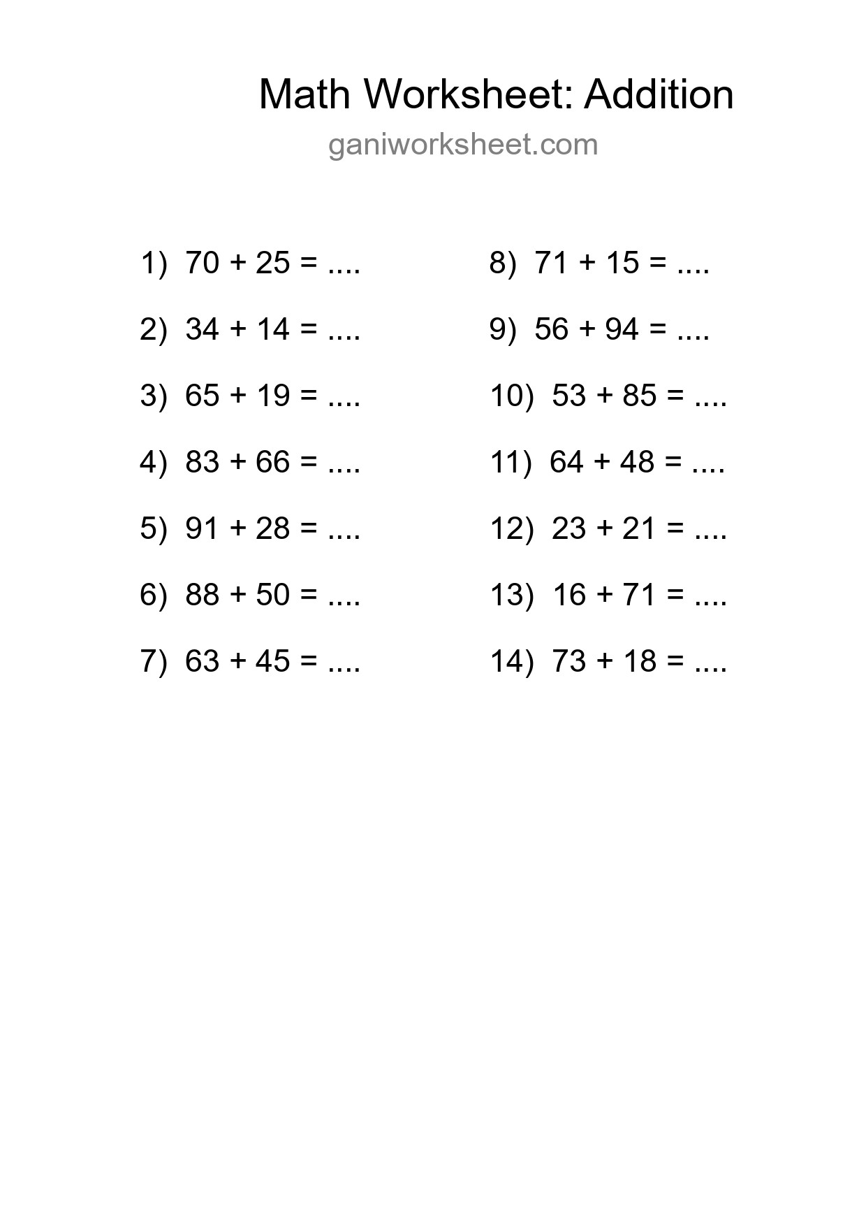 Grade 3 Addition Practice Worksheet (14 Problems) - Part 771