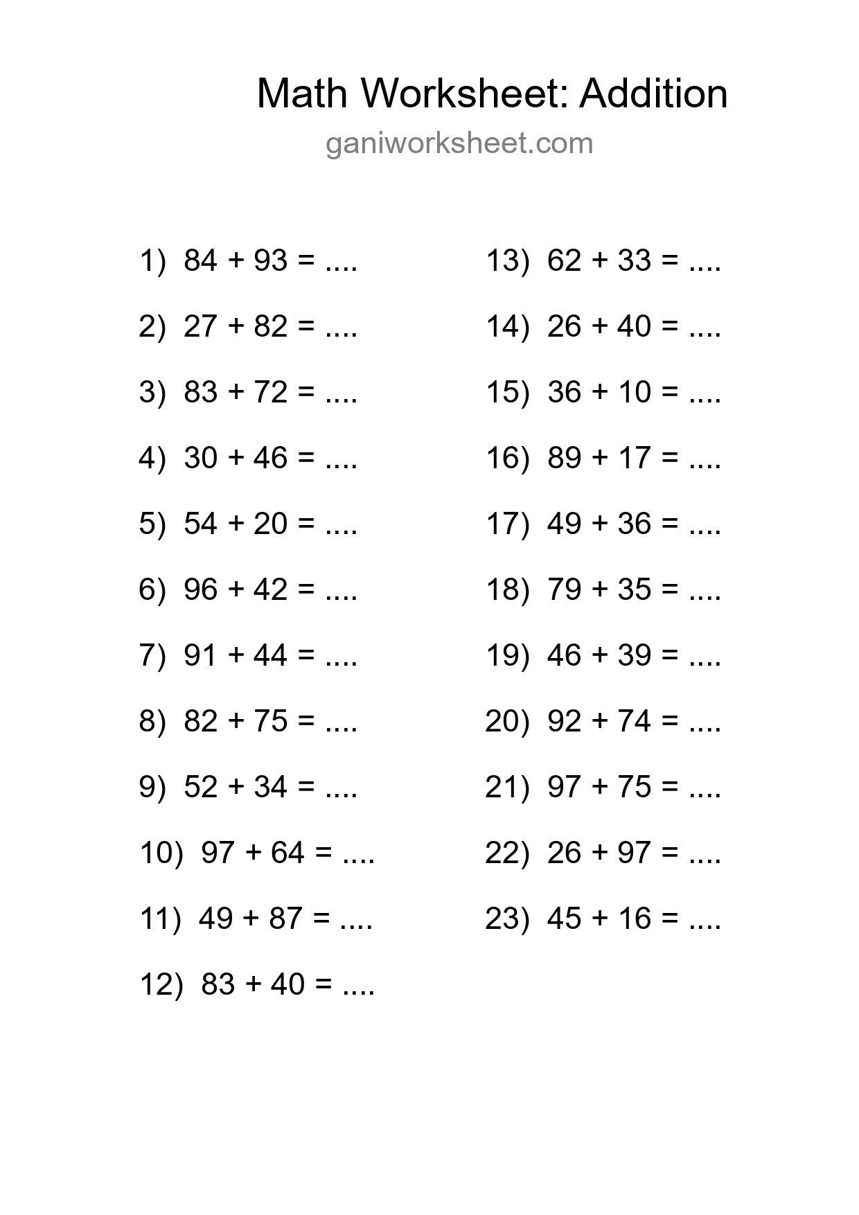 Grade 3 Addition Practice Worksheet (23 Problems) - Part 1581