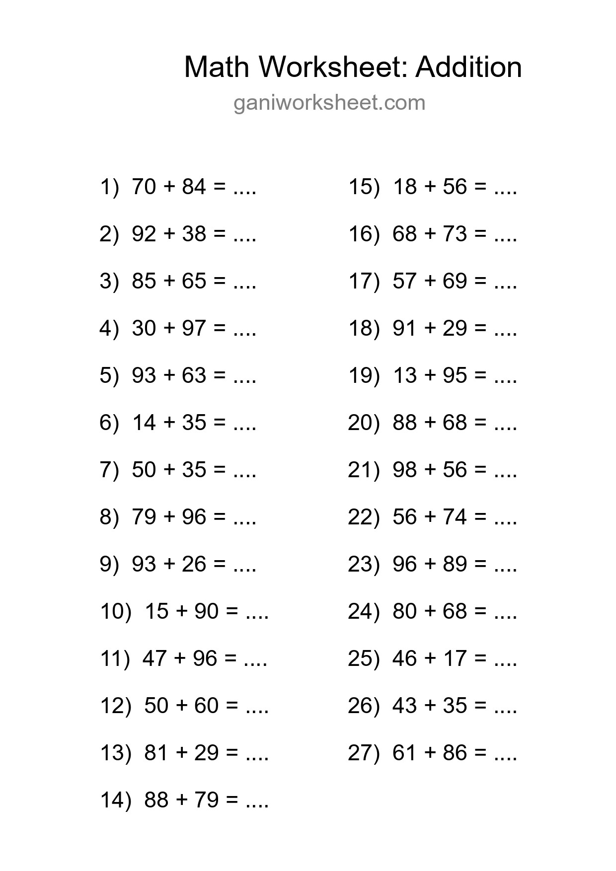 Grade 3 Addition Practice Worksheet (27 Problems) - Part 171