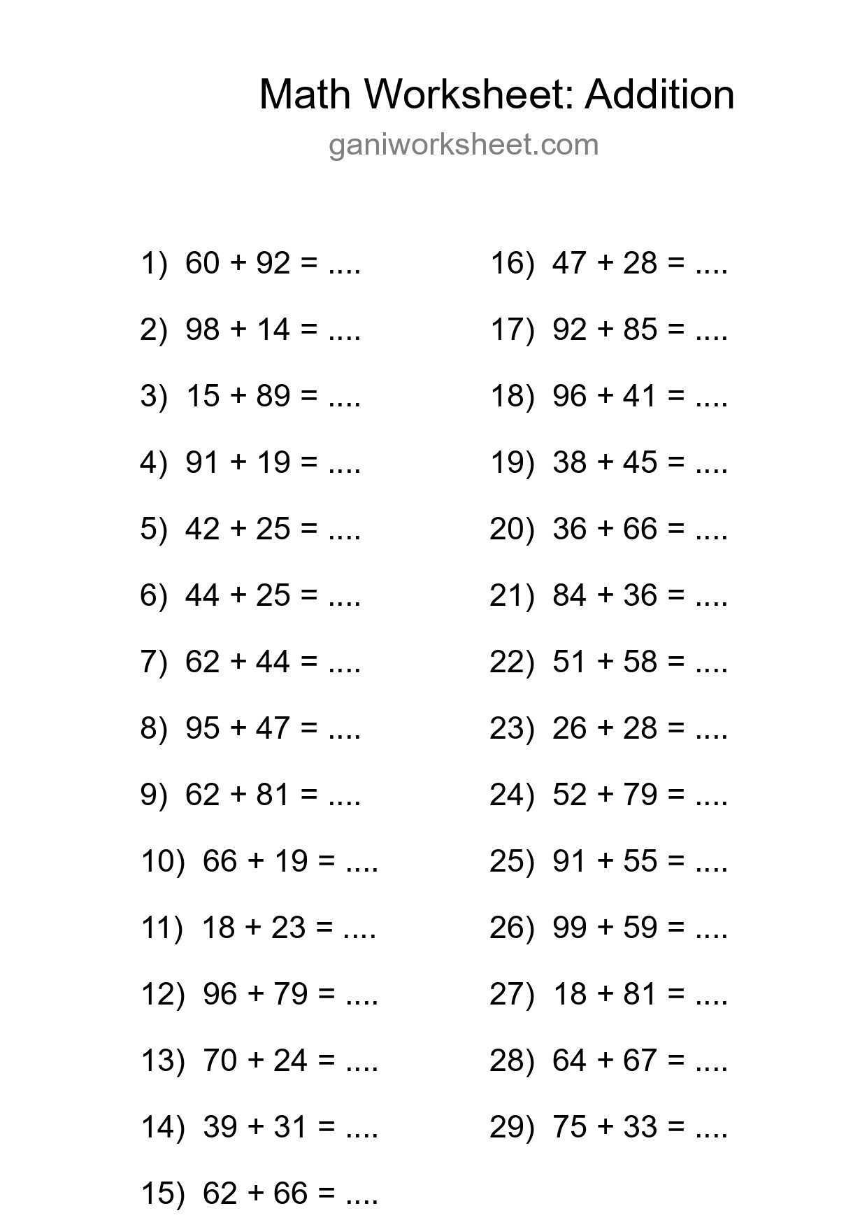 Grade 3 Addition Practice Worksheet (29 Problems) - Part 751