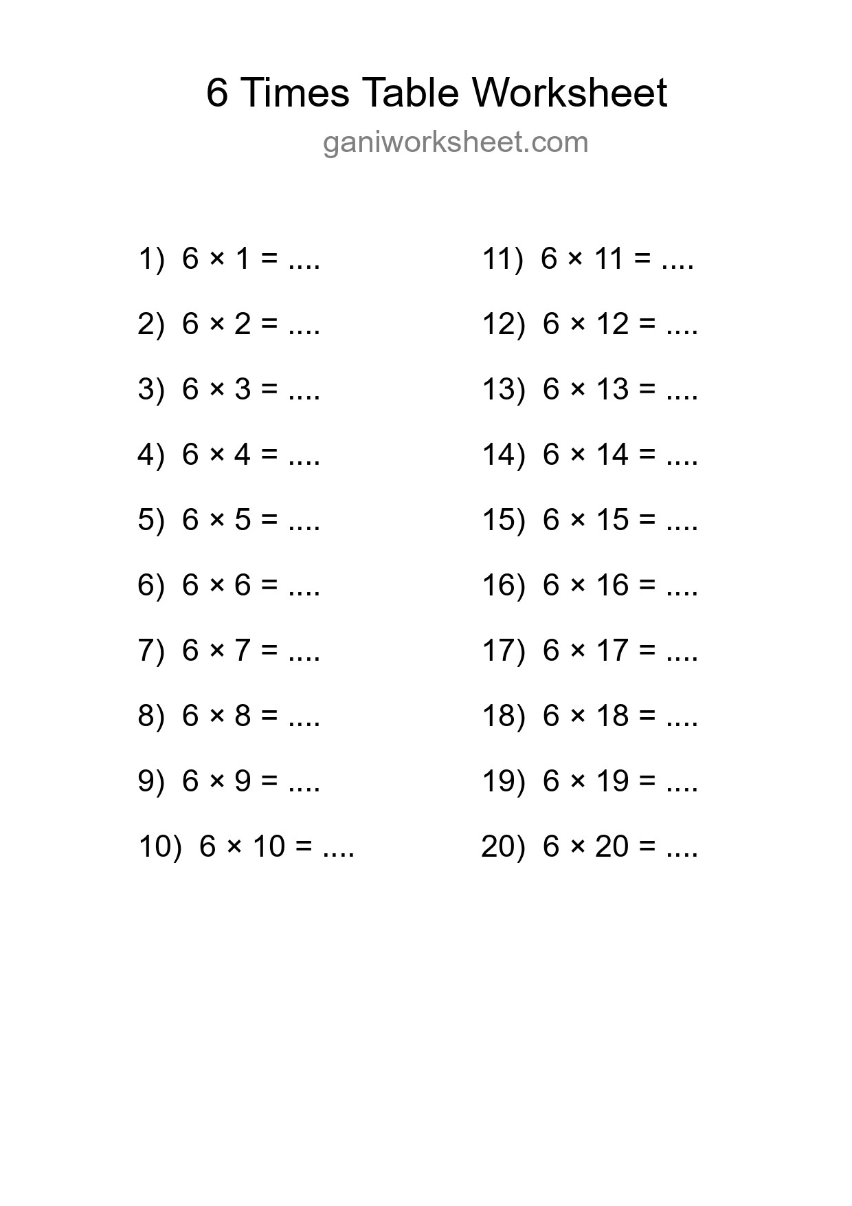 Grade 3 Multiplication Table 6 Practice - Part 159