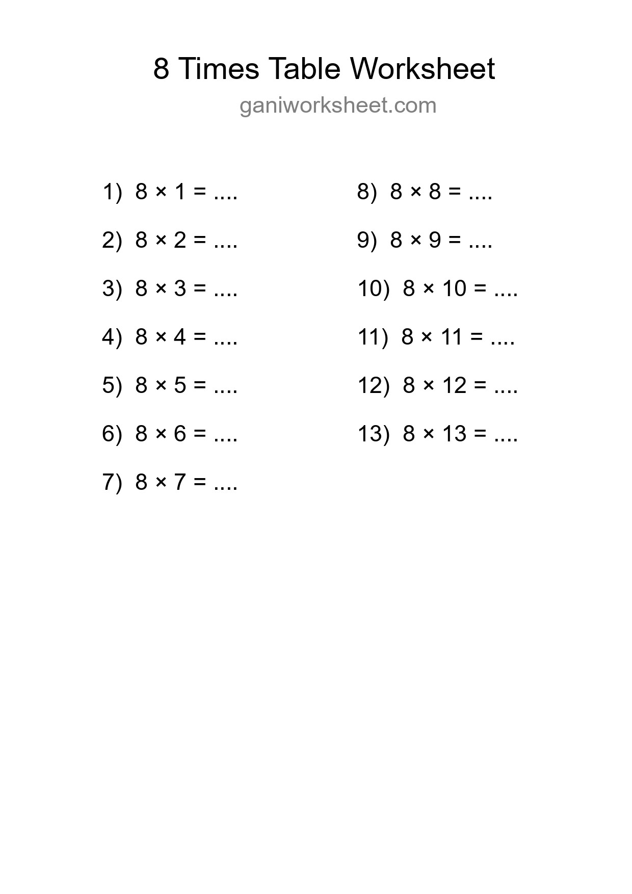 Grade 3 Multiplication Table 8 Practice - Part 1949