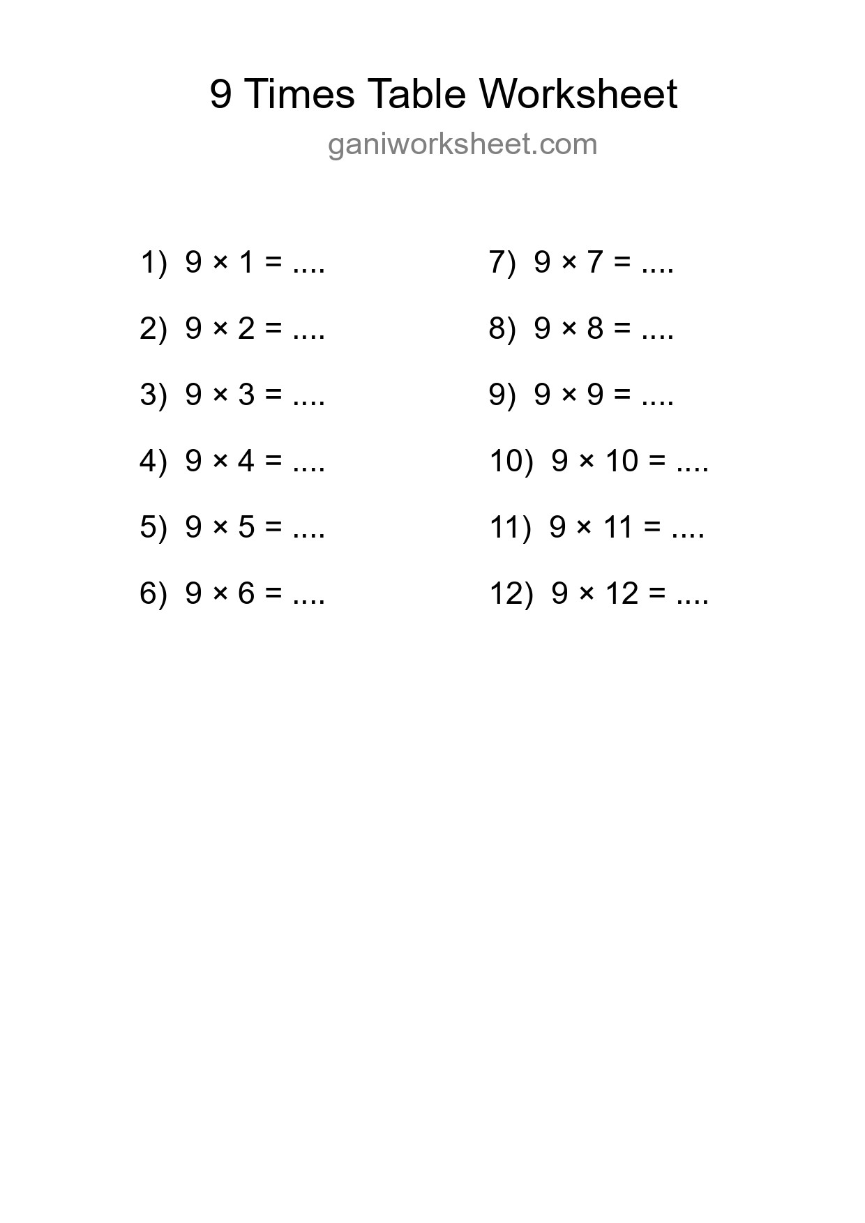Grade 3 Multiplication Table 9 Practice - Part 459