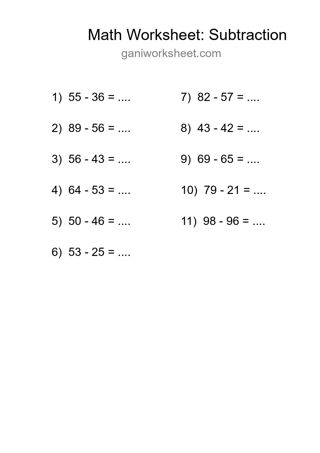 Grade 3 Subtraction Practice Worksheet (11 Problems) - Part 1988