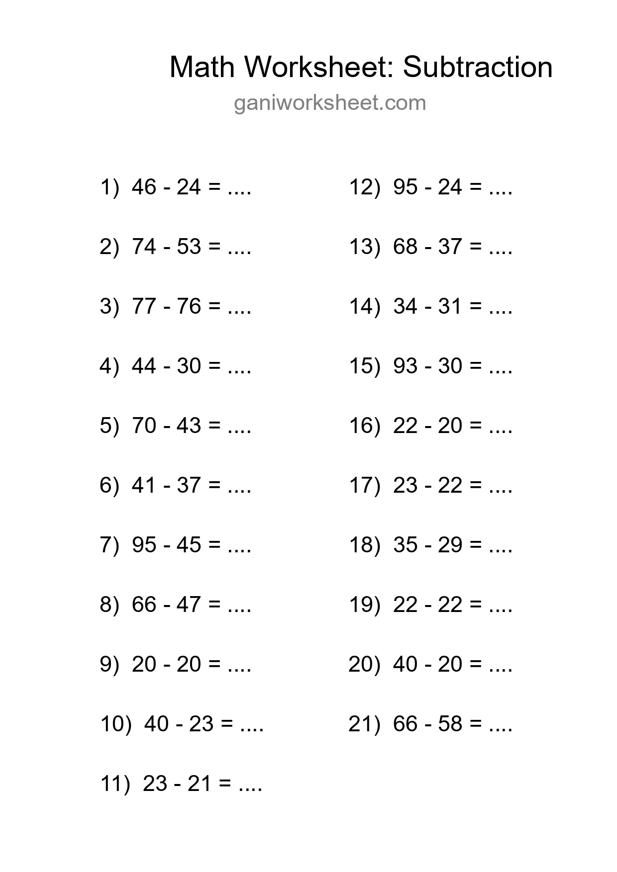 Grade 3 Subtraction Practice Worksheet (21 Problems) - Part 1868