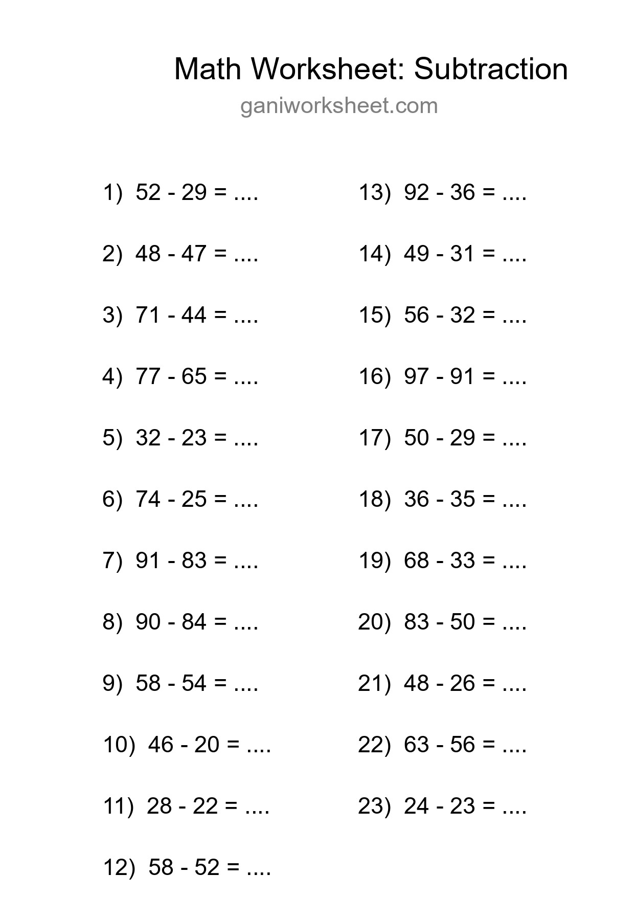 Grade 3 Subtraction Practice Worksheet (23 Problems) - Part 1588