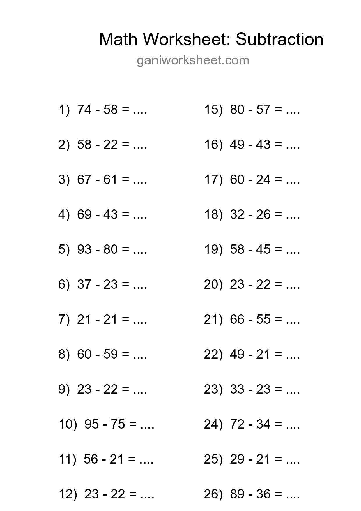 Grade 3 Subtraction Practice Worksheet (27 Problems) - Part 118