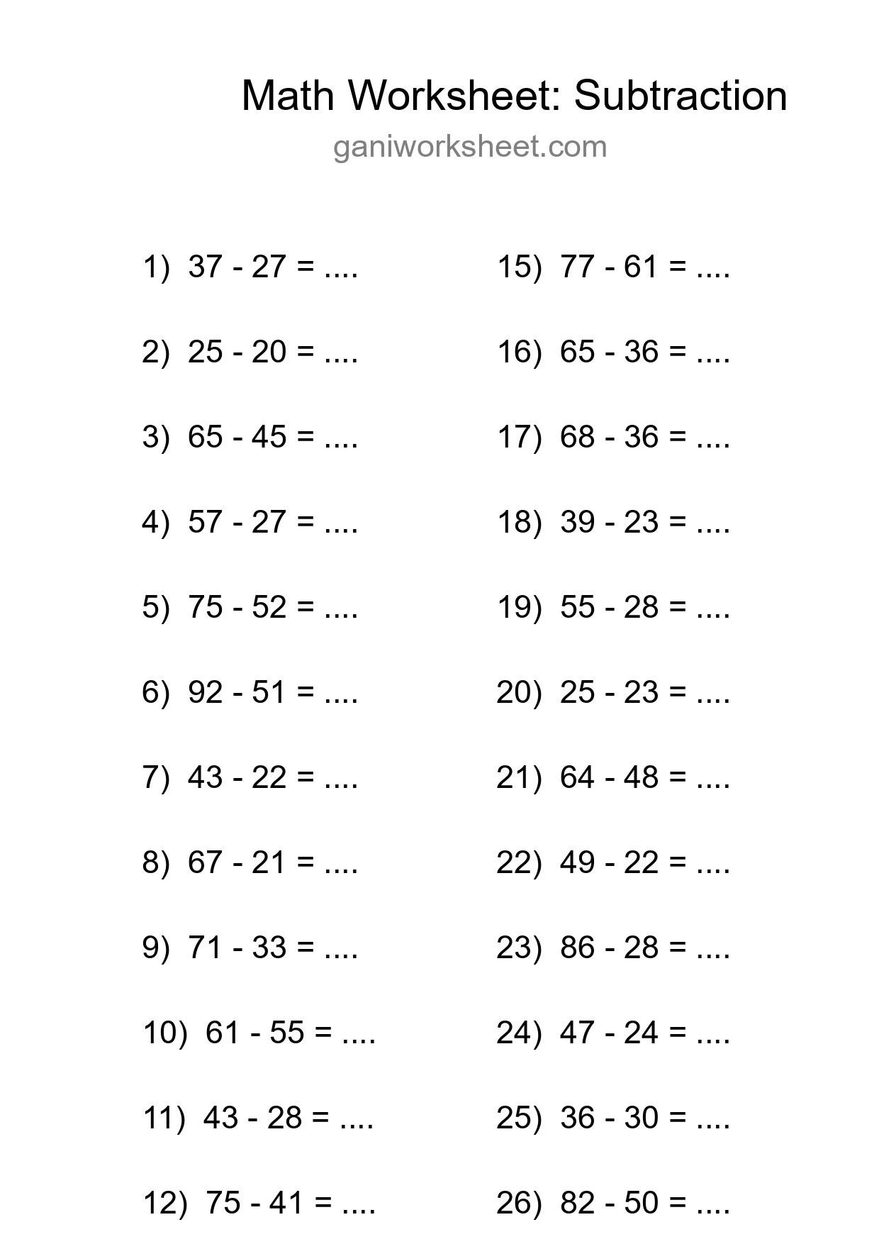 Grade 3 Subtraction Practice Worksheet (28 Problems) - Part 1468
