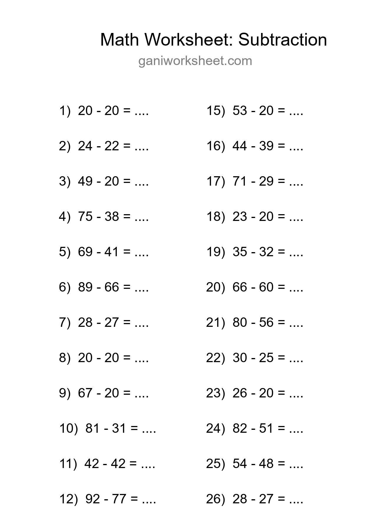 Grade 3 Subtraction Practice Worksheet (28 Problems) - Part 788