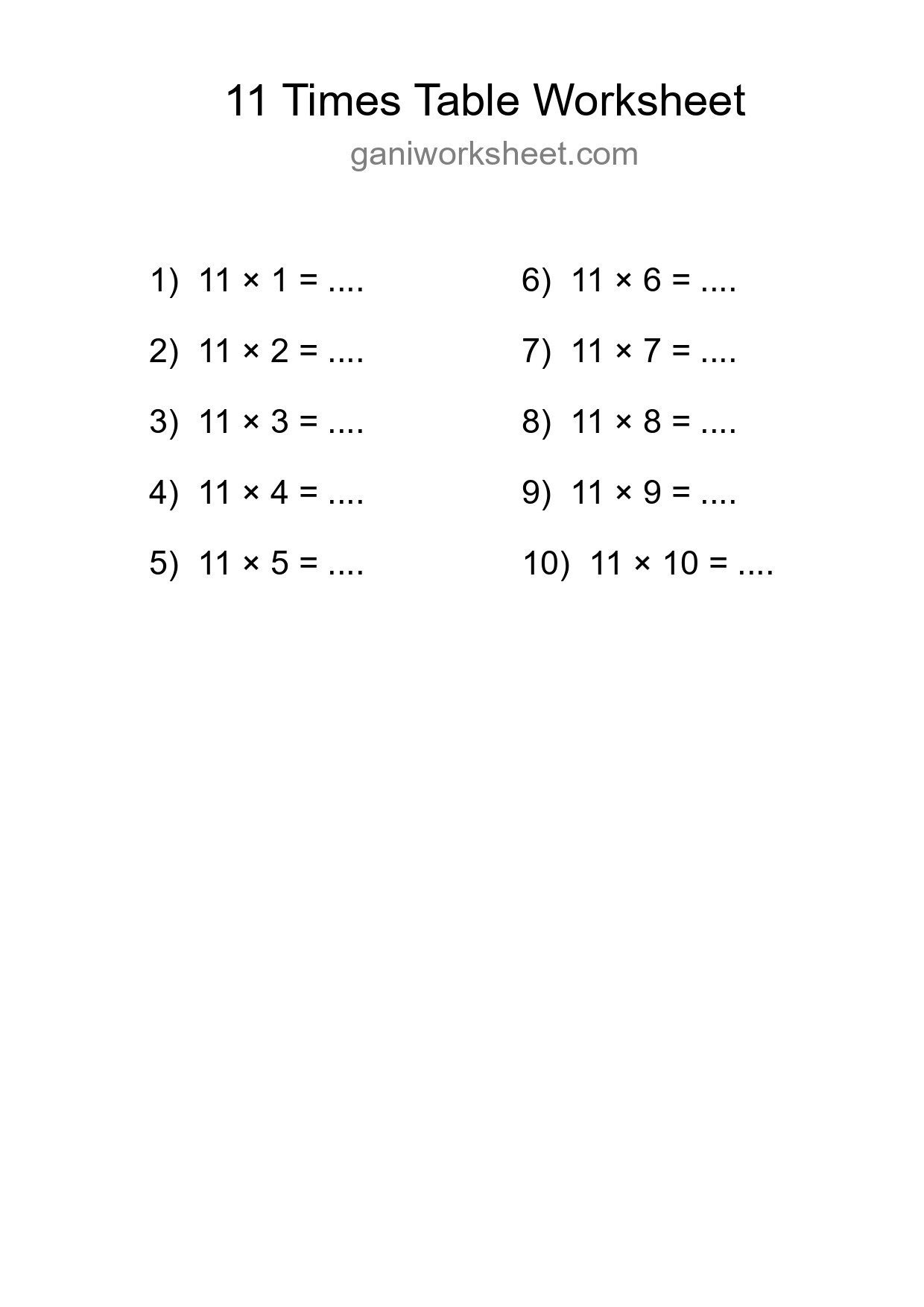 Grade 4 Multiplication Table 11 Practice - Part 1199