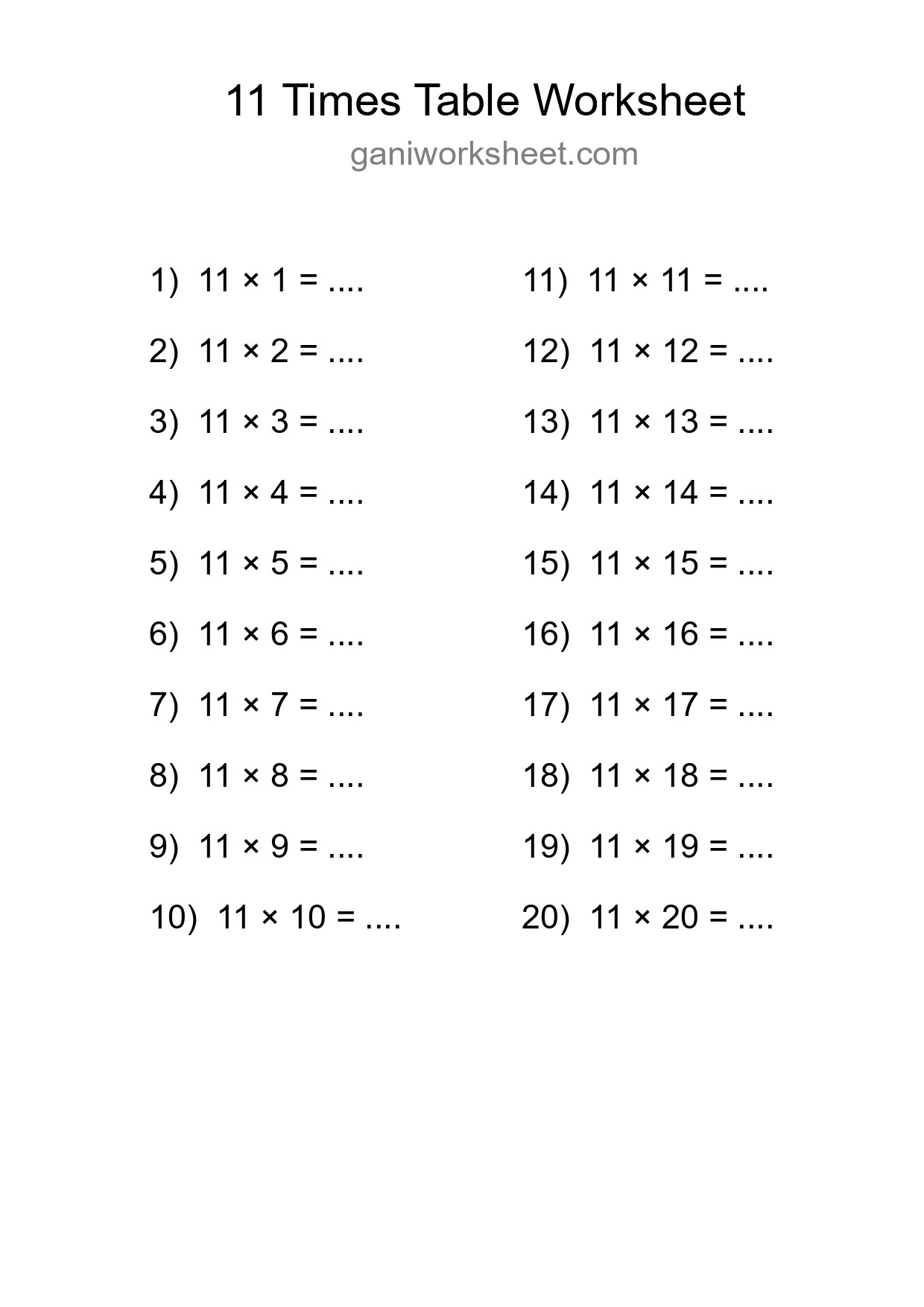 Grade 4 Multiplication Table 11 Practice - Part 1259