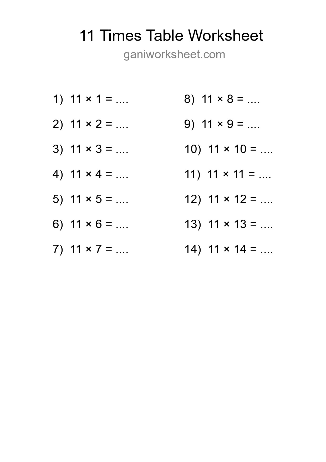 Grade 4 Multiplication Table 11 Practice - Part 1349