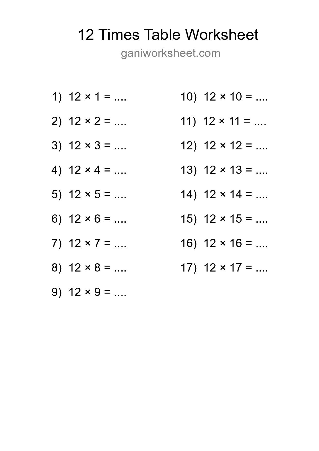 Grade 4 Multiplication Table 12 Practice - Part 1389