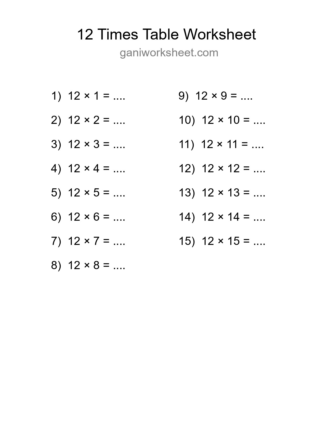 Grade 4 Multiplication Table 12 Practice - Part 1399
