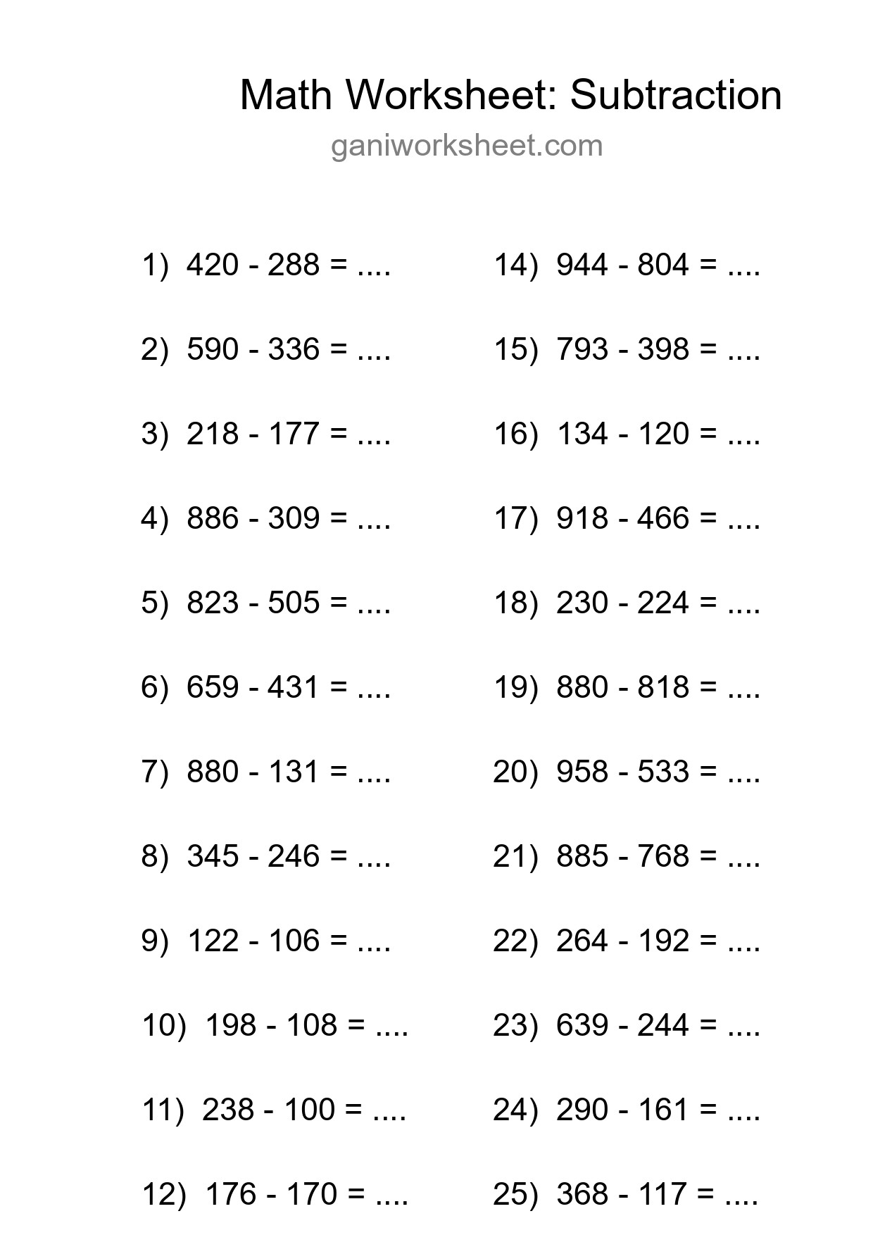Grade 5 Subtraction Practice Worksheet (26 Problems) - Part 1198