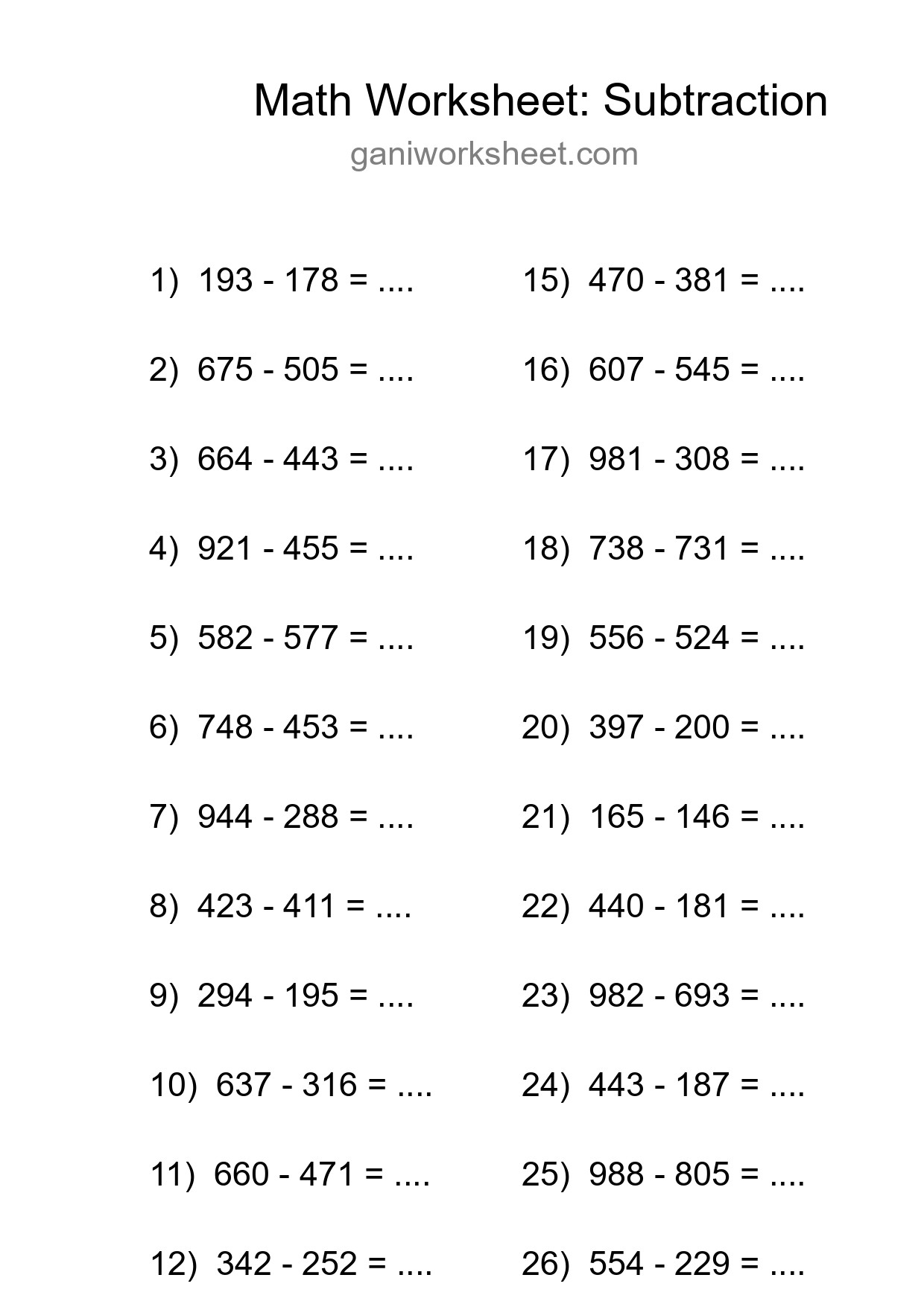 Grade 5 Subtraction Practice Worksheet (27 Problems) - Part 368