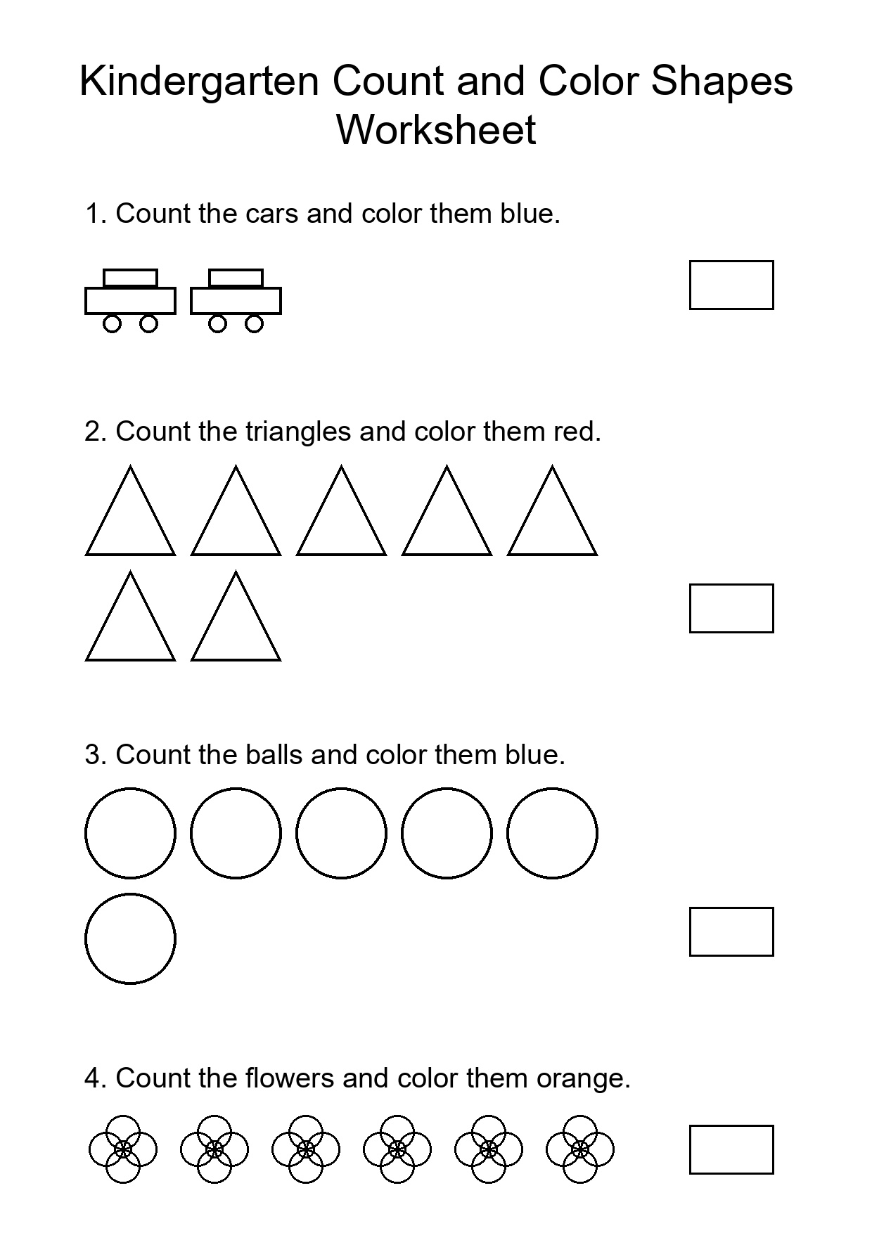 Kindergarten Count and Color Shapes Worksheet