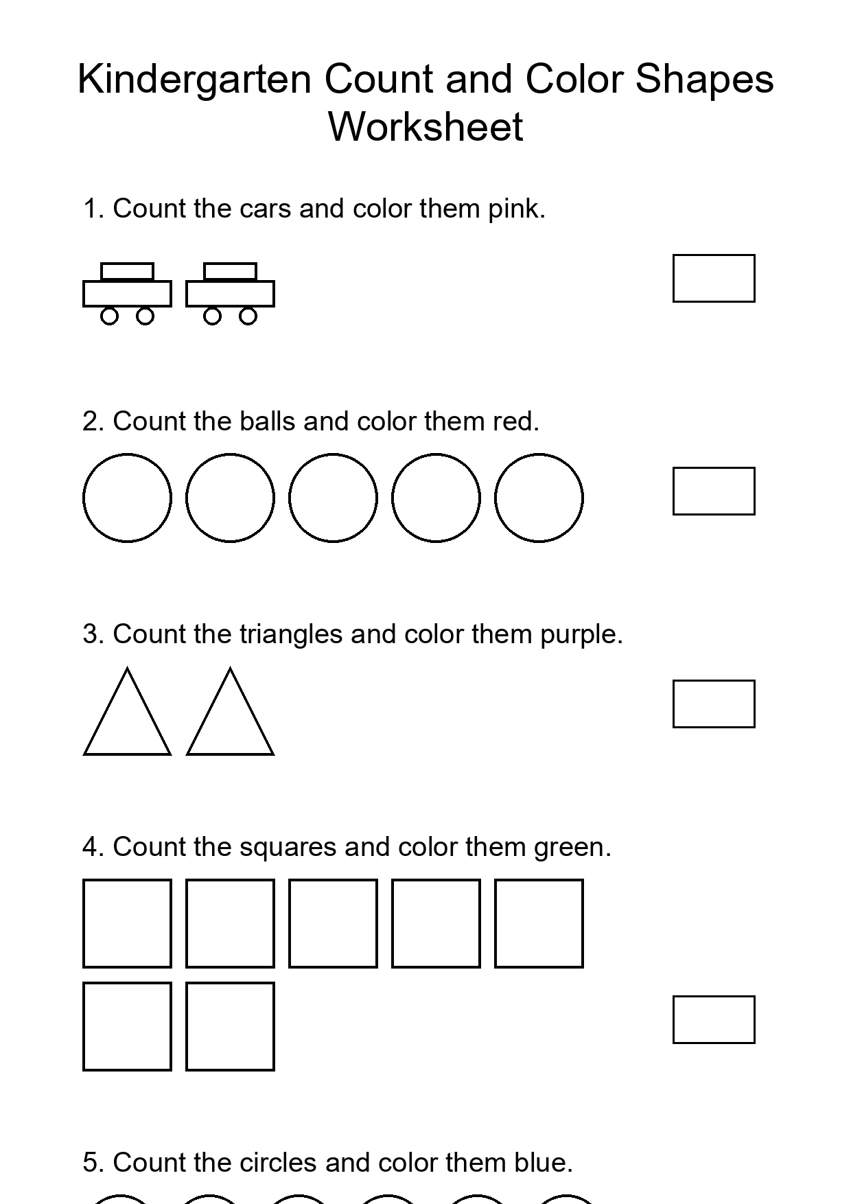 Kindergarten Count and Color Shapes Worksheet