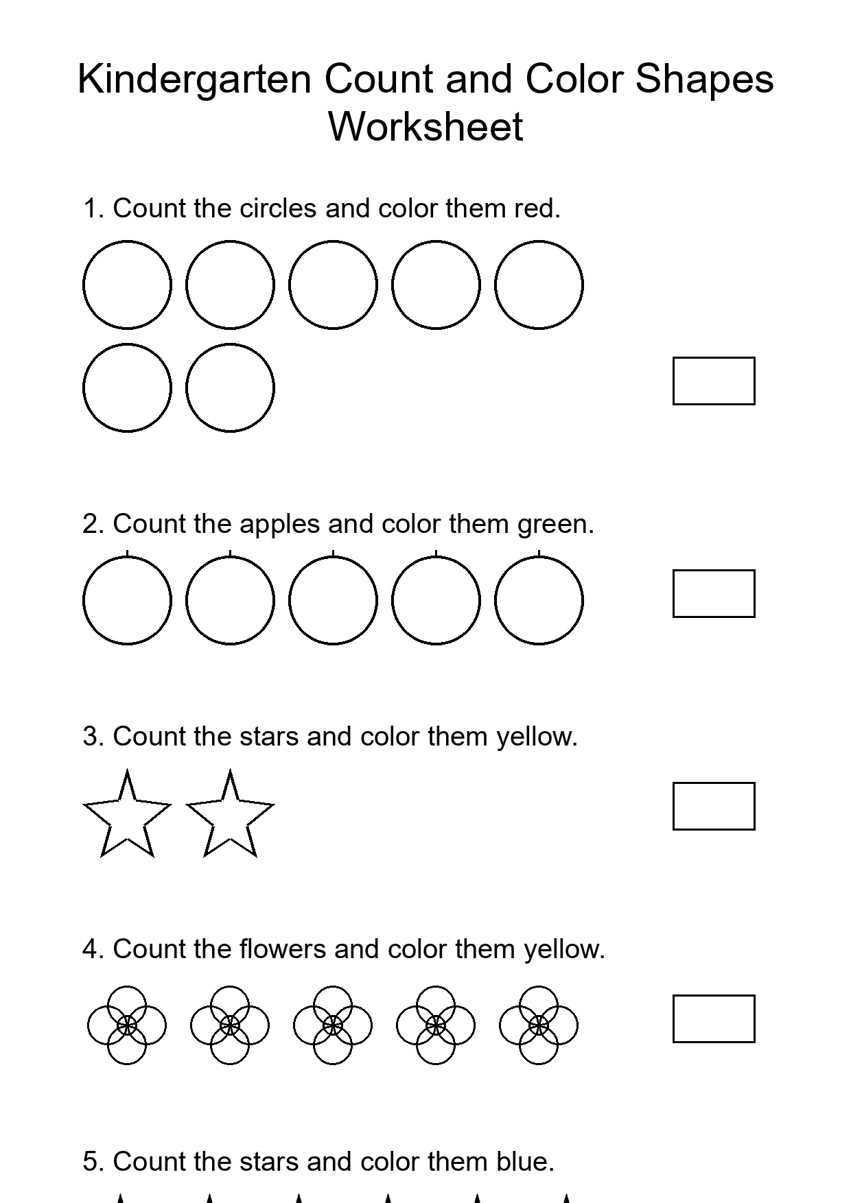 Kindergarten Count and Color Shapes Worksheet