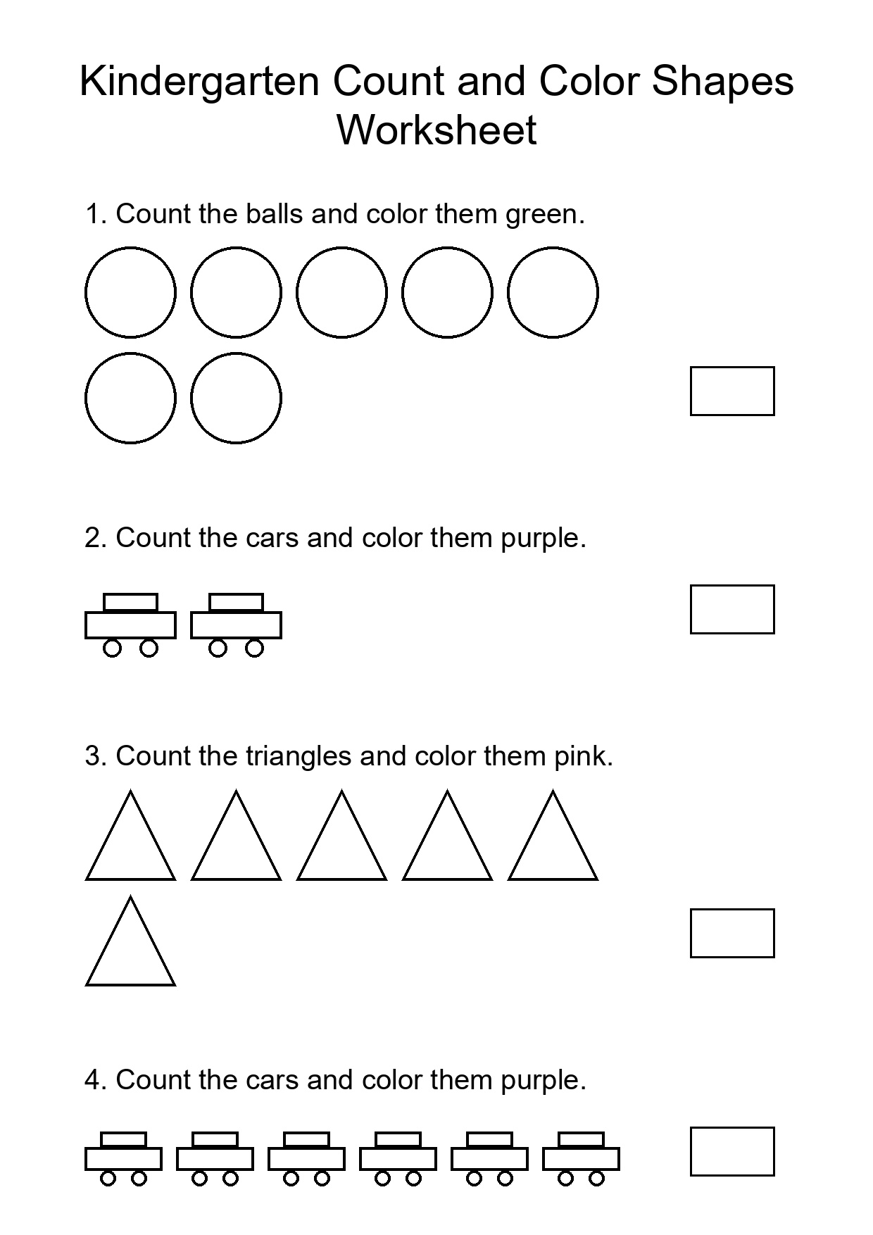 Kindergarten Count and Color Shapes Worksheet