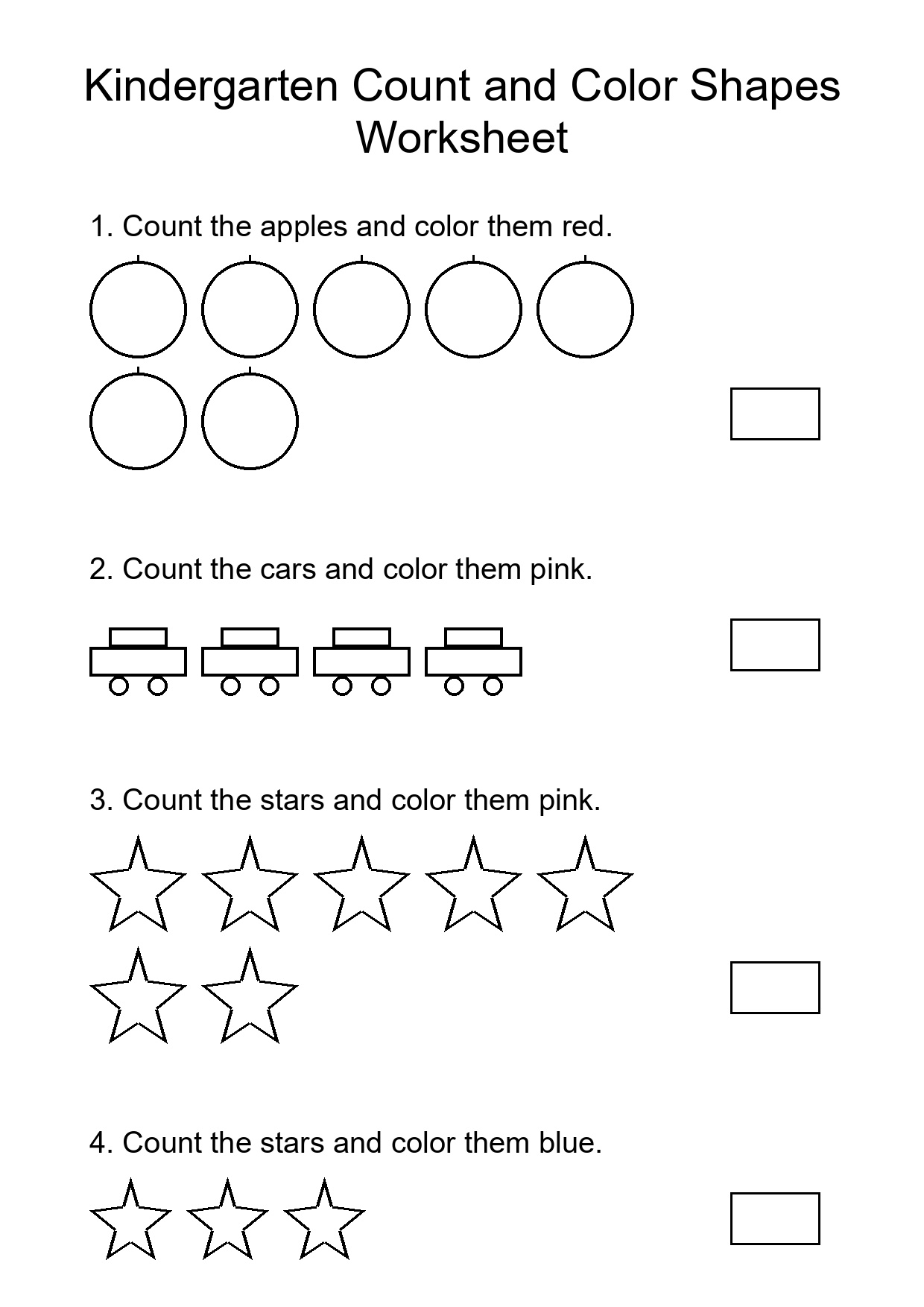 Kindergarten Count and Color Shapes Worksheet