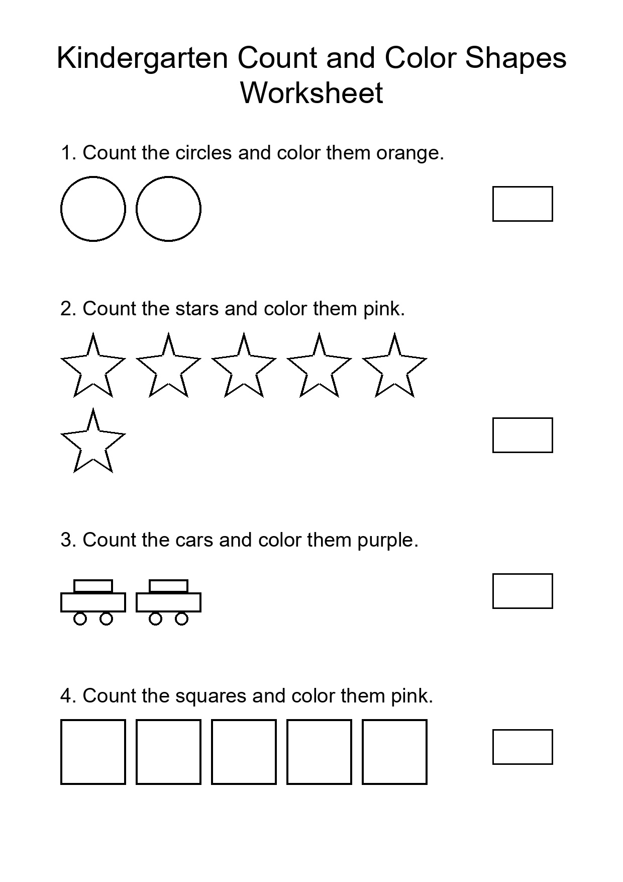 Kindergarten Count and Color Shapes Worksheet