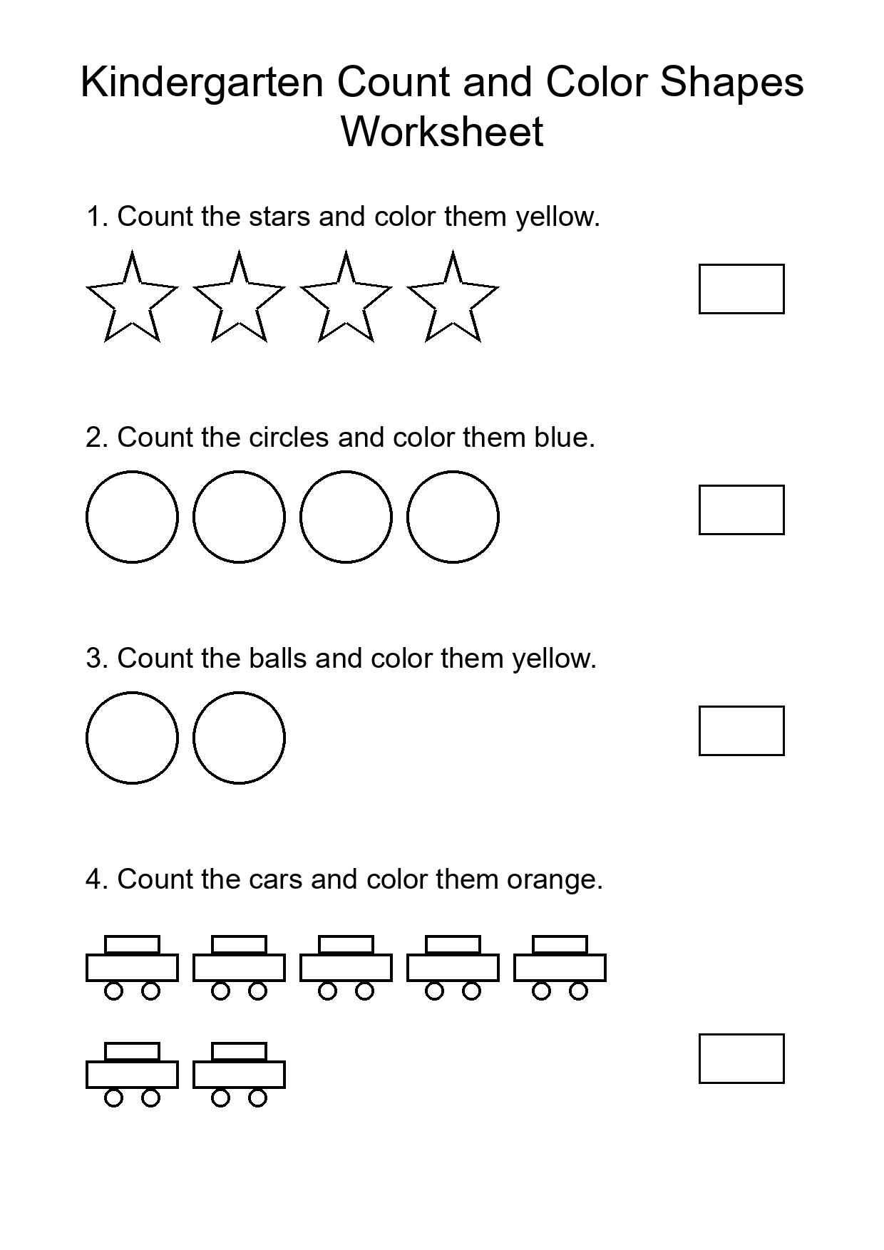 Kindergarten Count and Color Shapes Worksheet