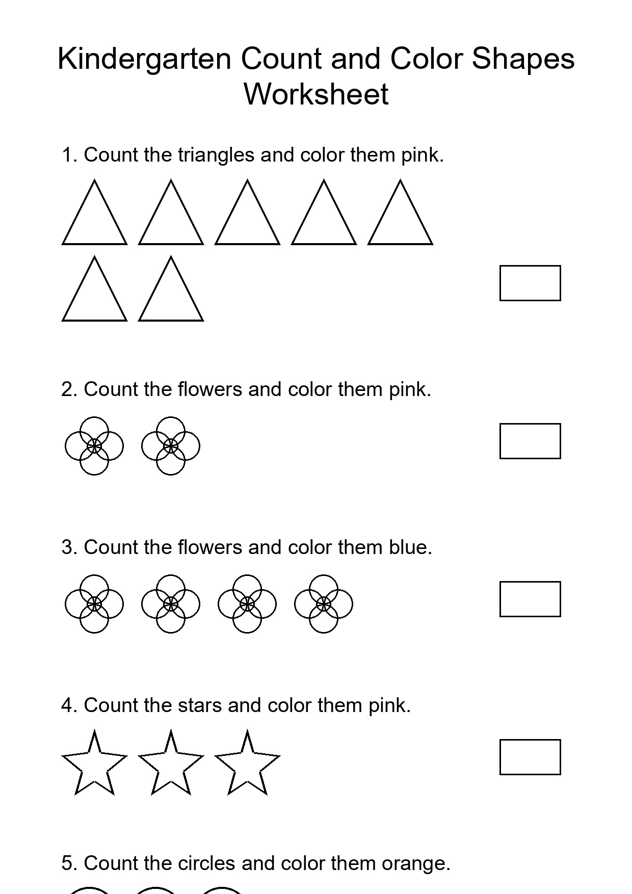 Kindergarten Count and Color Shapes Worksheet