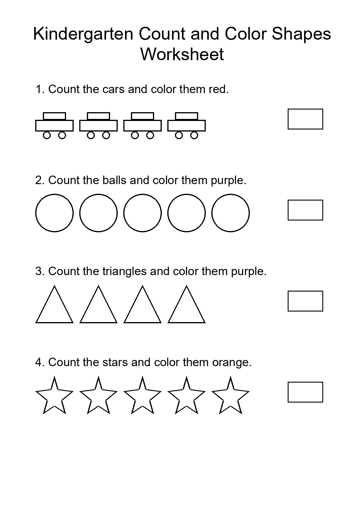 Kindergarten Count and Color Shapes Worksheet