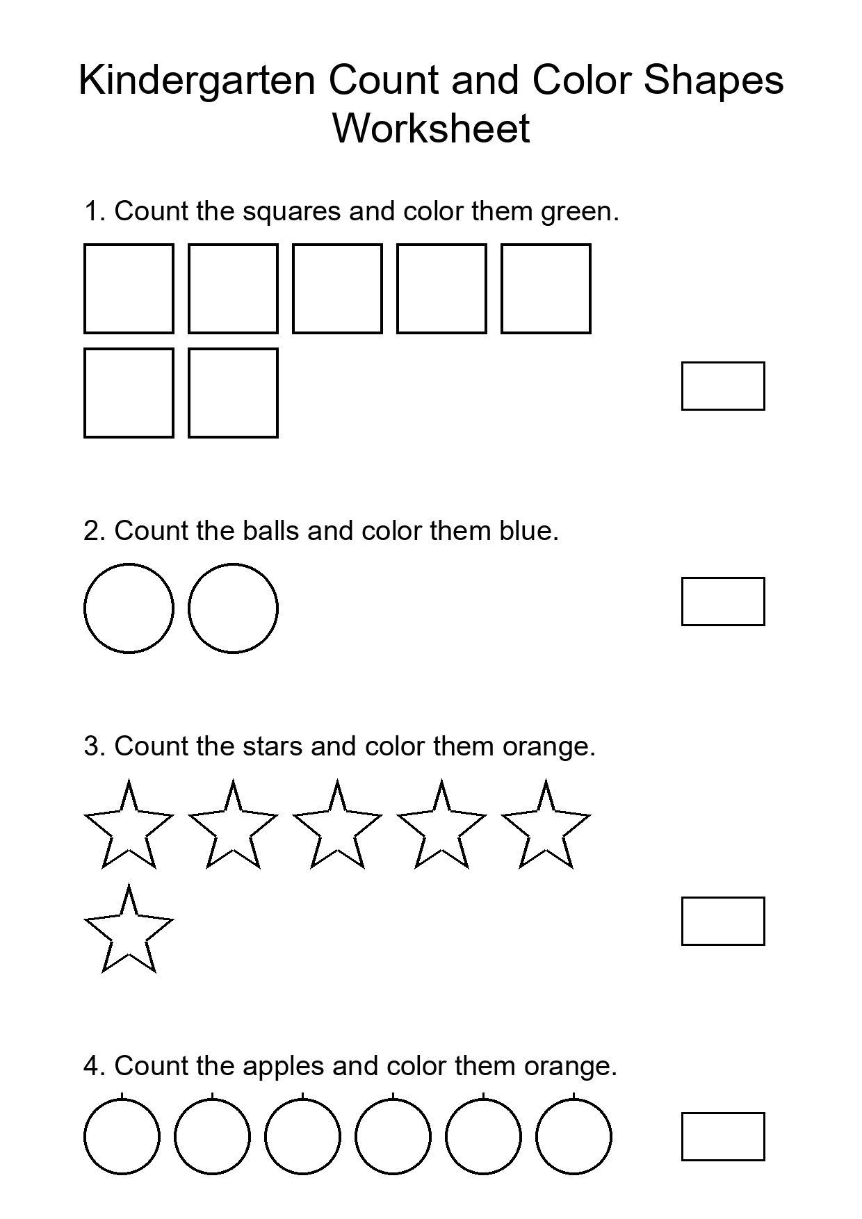 Kindergarten Count and Color Shapes Worksheet