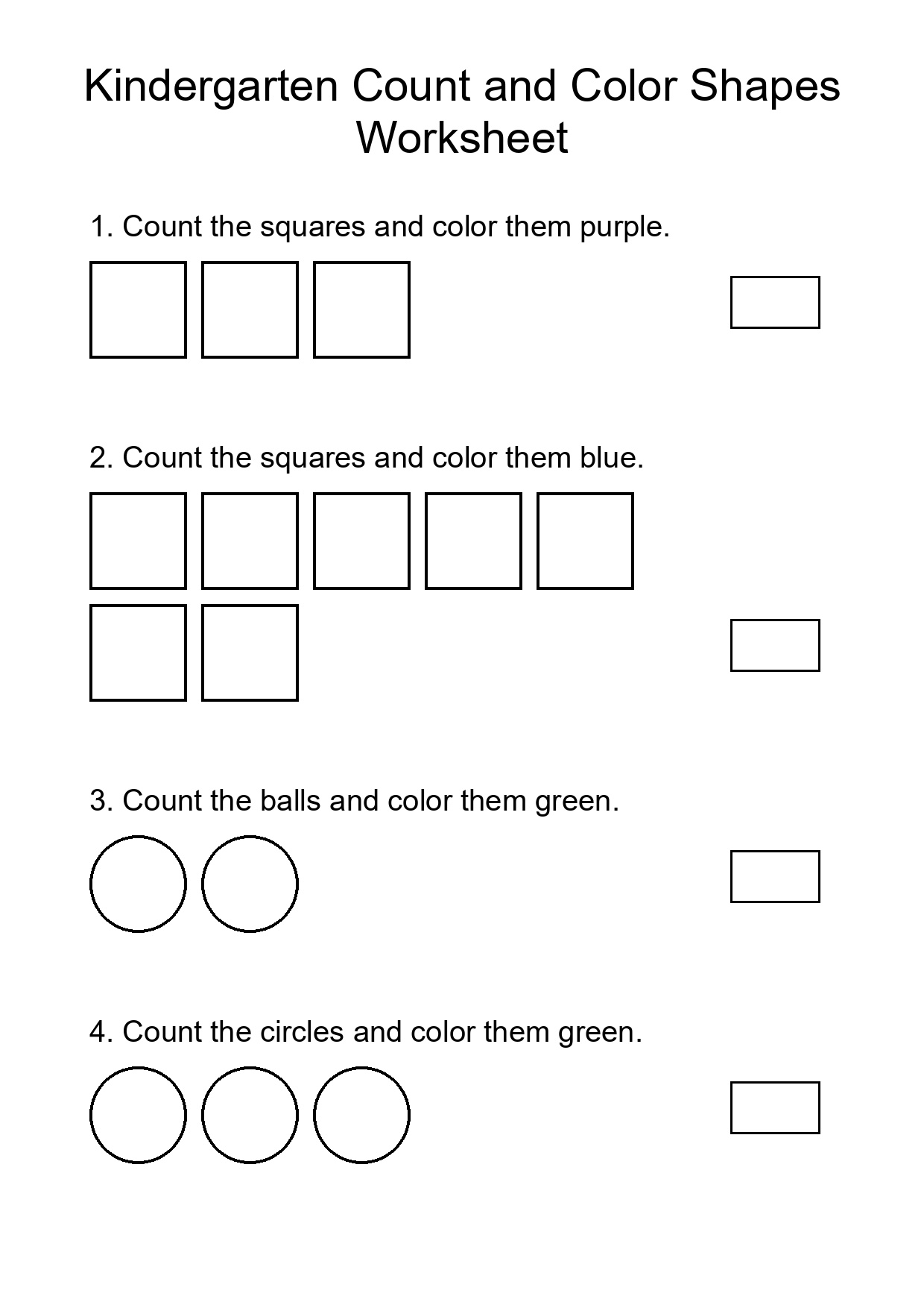 Kindergarten Count and Color Shapes Worksheet