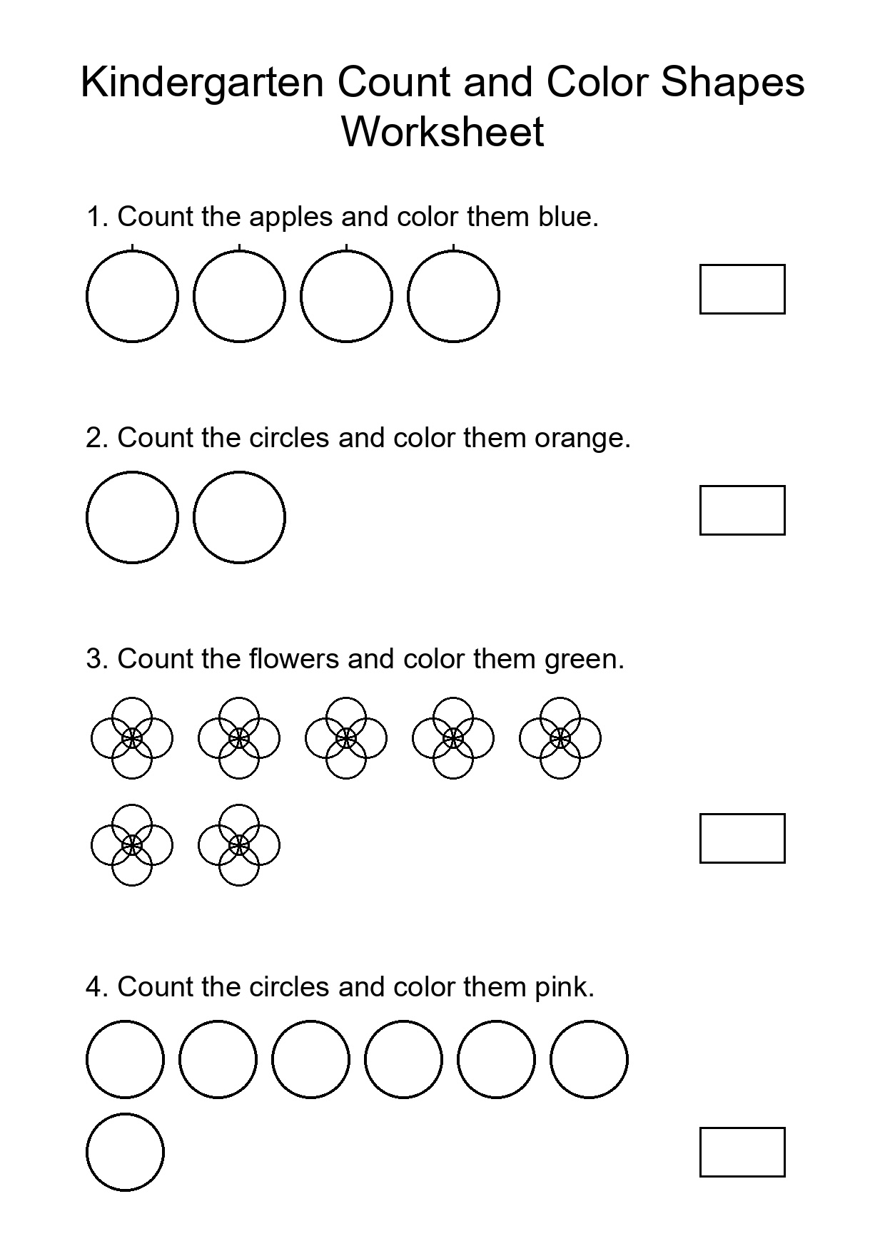 Kindergarten Count and Color Shapes Worksheet
