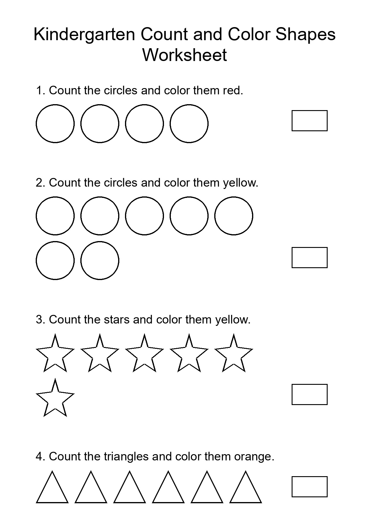 Kindergarten Count and Color Shapes Worksheet