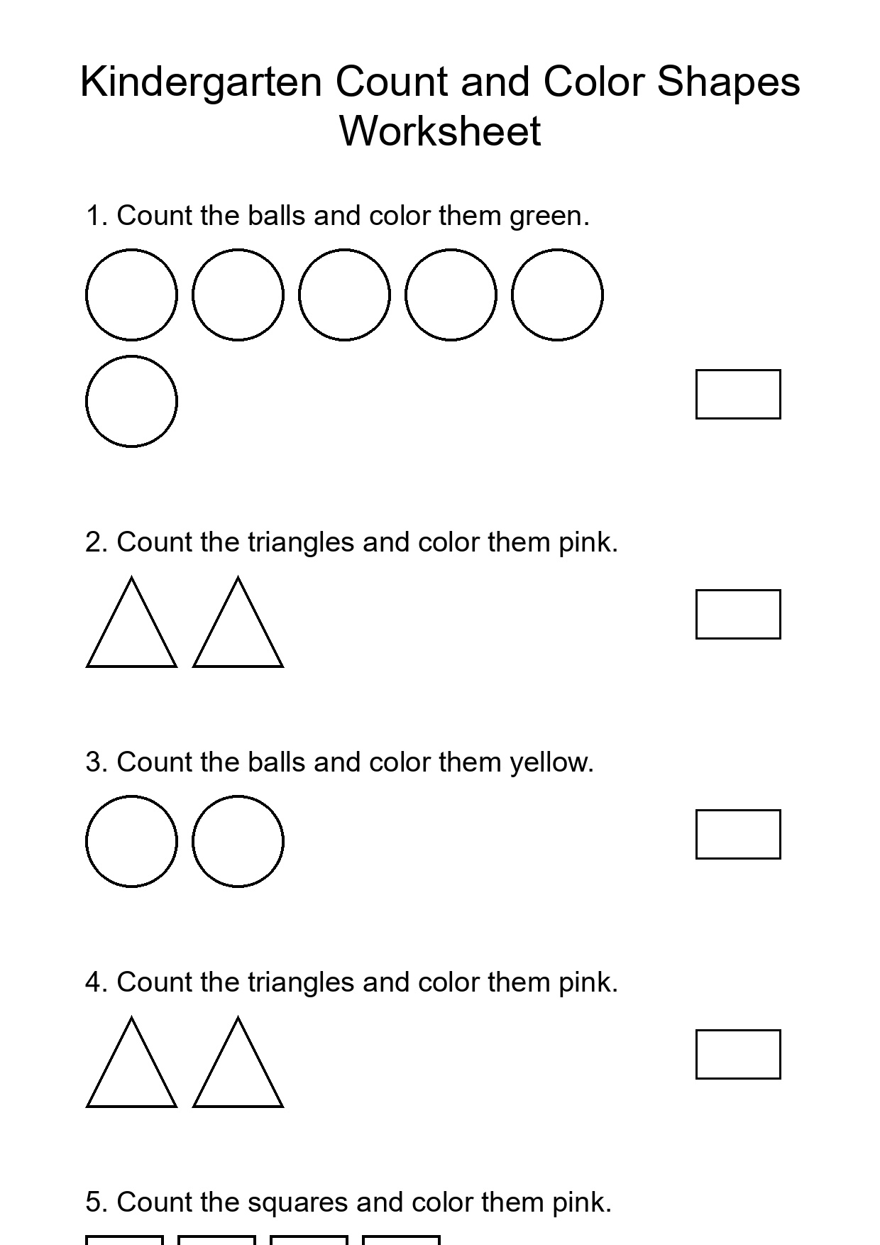 Kindergarten Count and Color Shapes Worksheet