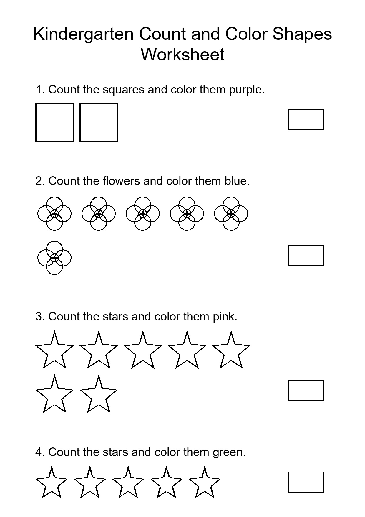Kindergarten Count and Color Shapes Worksheet