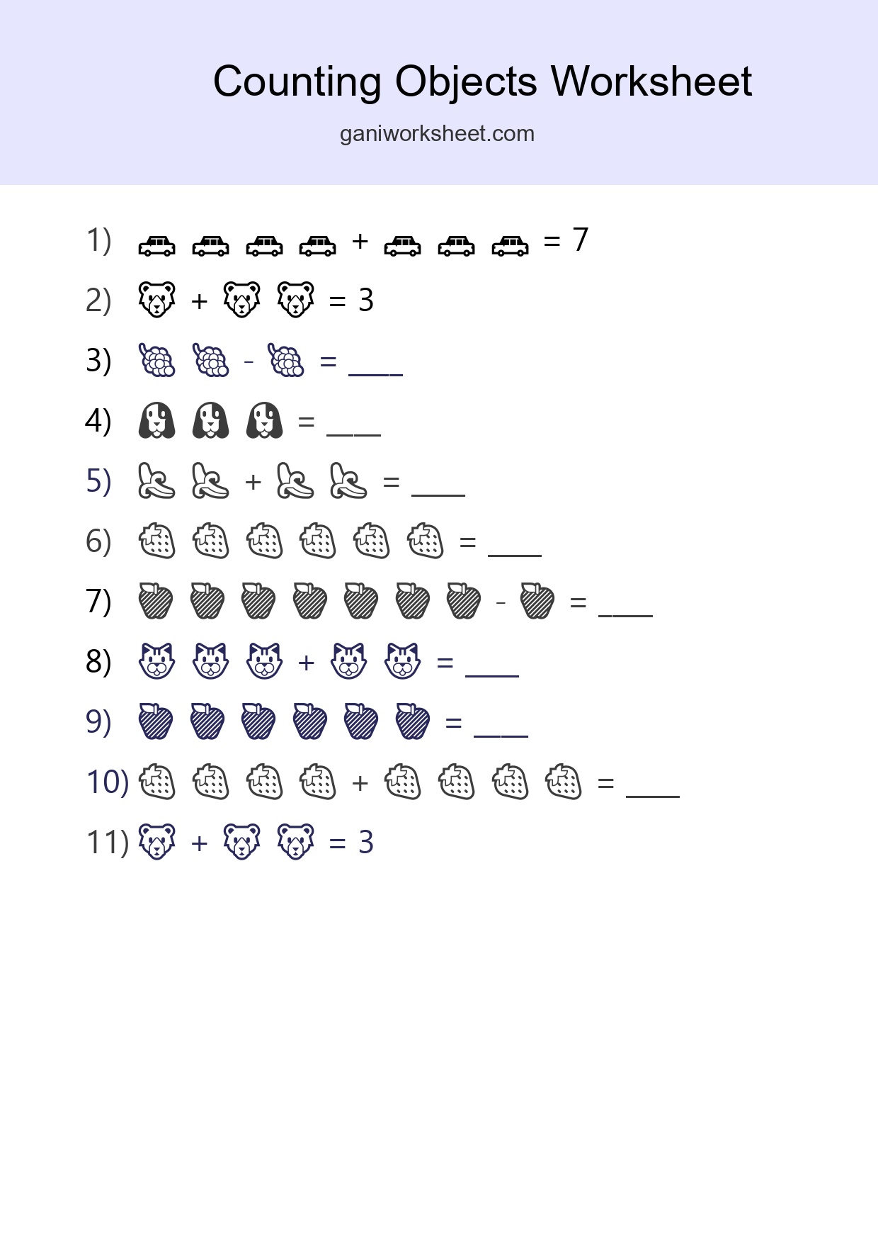 Kindergarten Count The Objects Worksheet - Part 1013